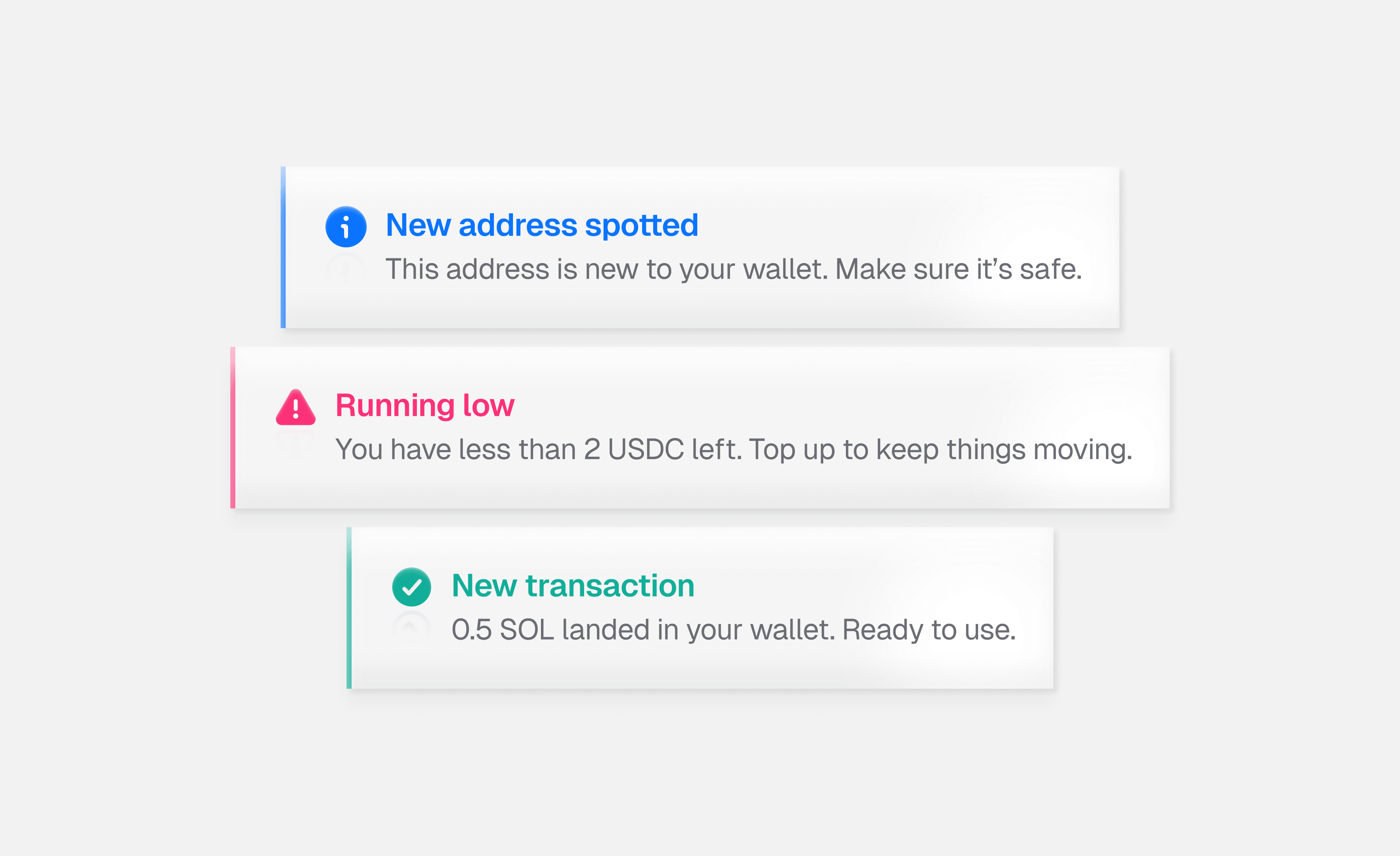 Transaction alert toast stack
