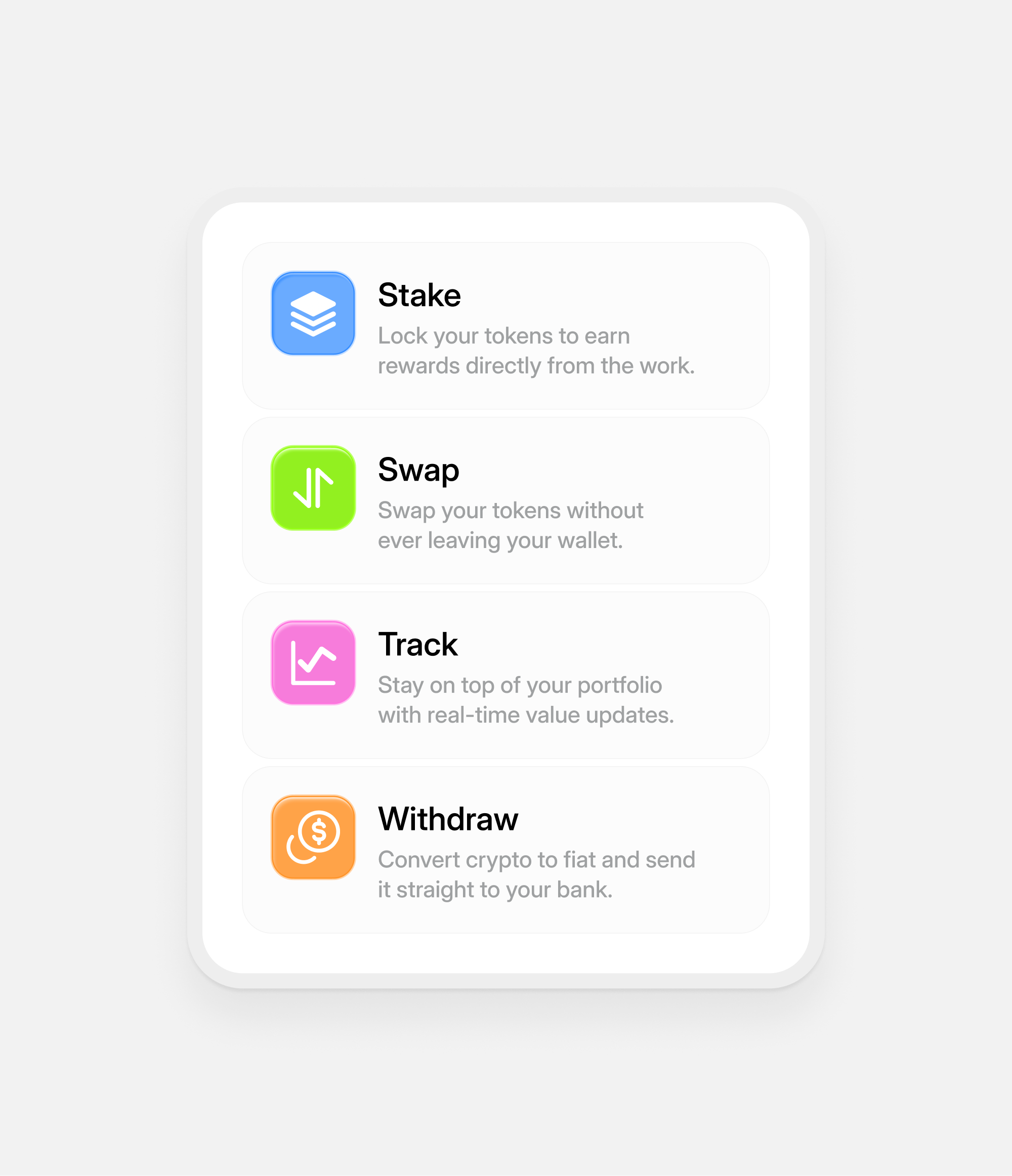 Wallet action menu