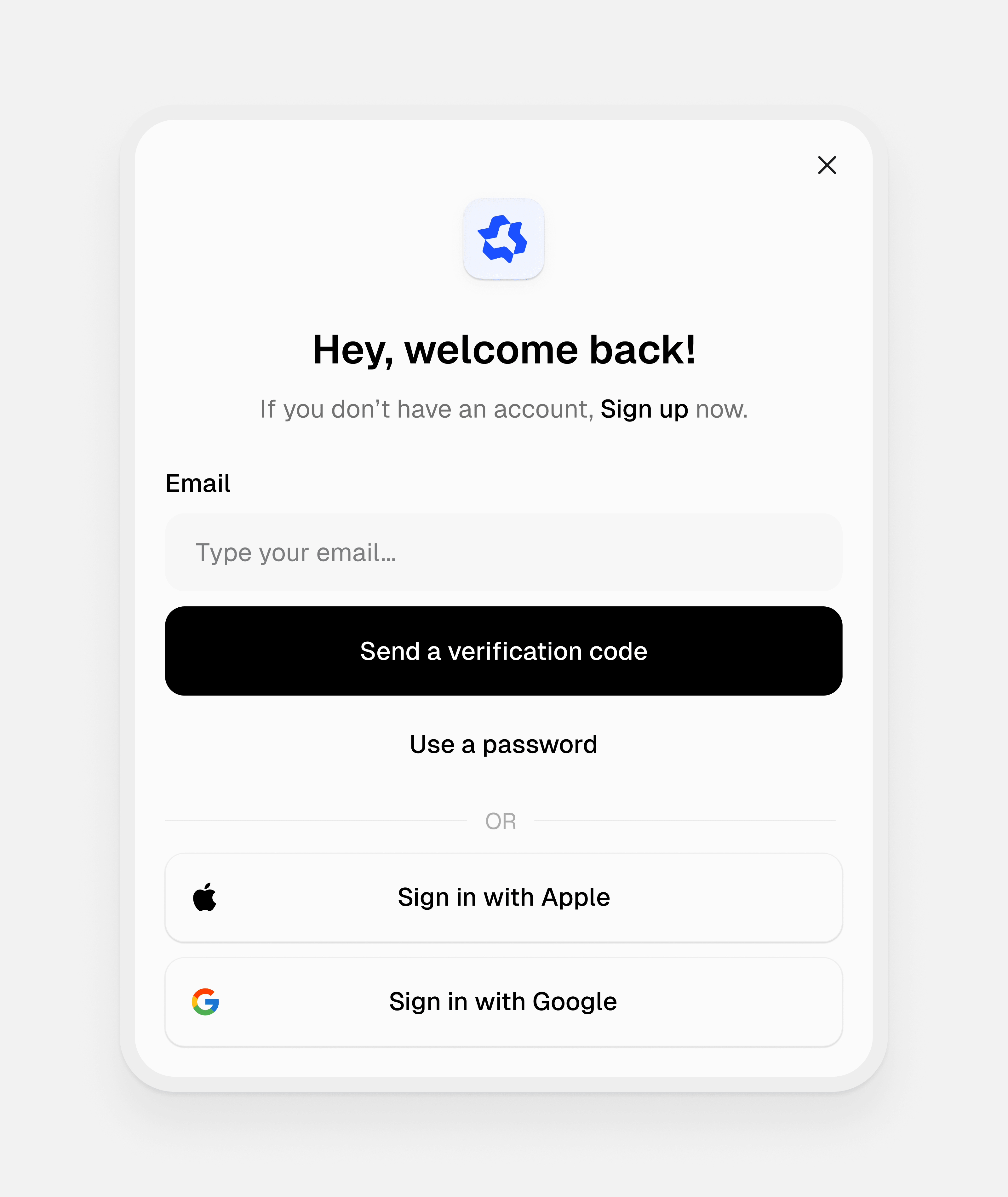Welcome back sign-in modal
