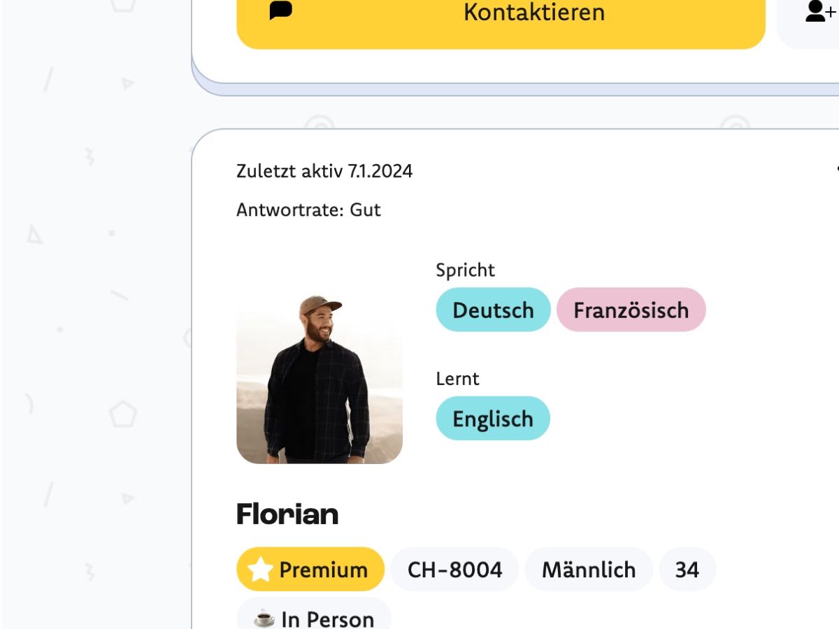 Screenshot of a Sprachtandem.ch profile.