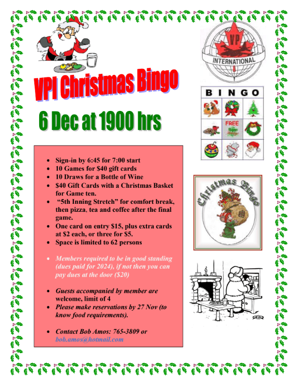 Advertisement for the VPI Christmas Bingo on 6 December 2025. 