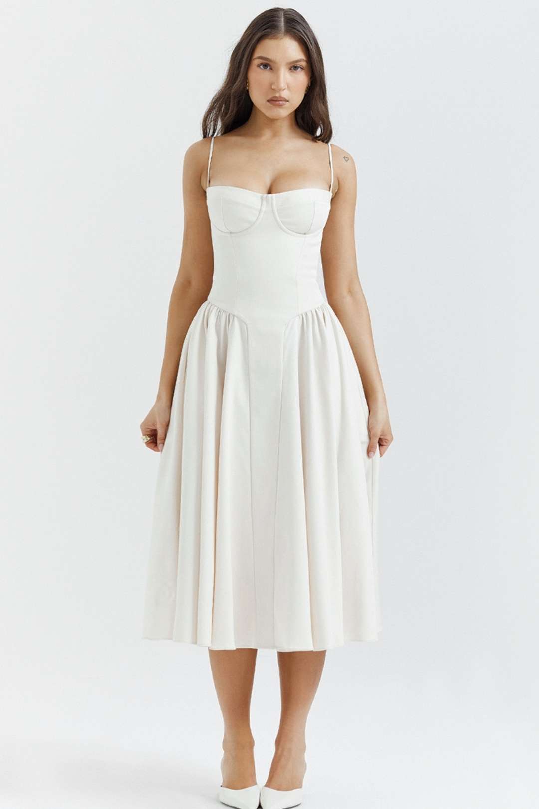 Sexy V-neck Suspender Midi-length Skirt With Slim Waist And Backless Dress.
