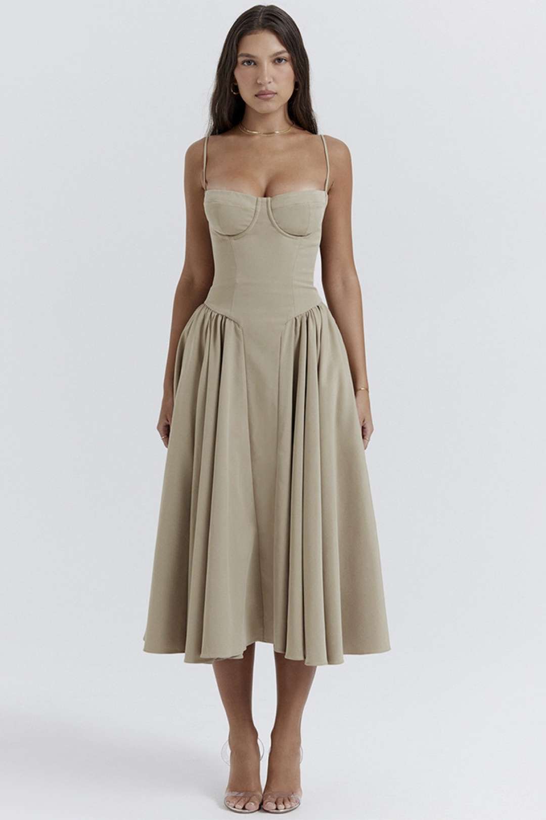 Sexy V-neck Suspender Midi-length Skirt With Slim Waist And Backless Dress.