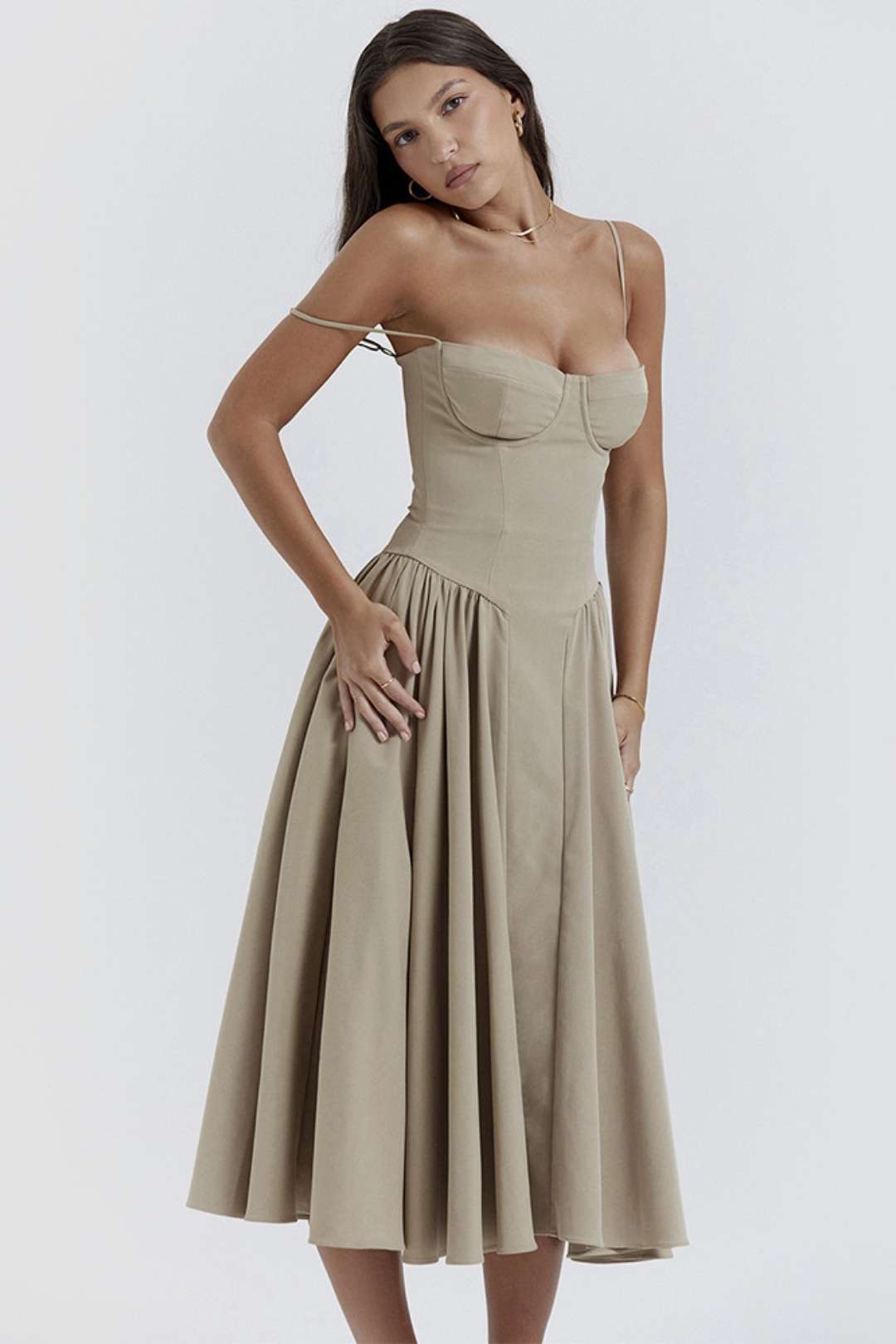 Sexy V-neck Suspender Midi-length Skirt With Slim Waist And Backless Dress.