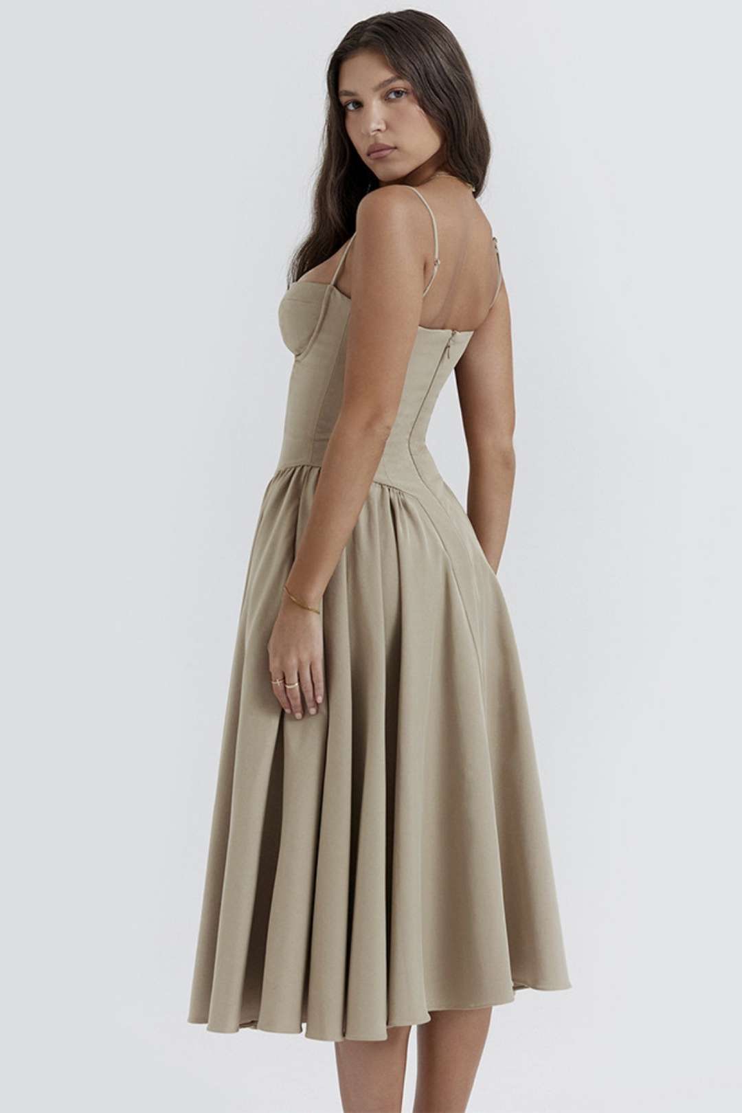 Sexy V-neck Suspender Midi-length Skirt With Slim Waist And Backless Dress.