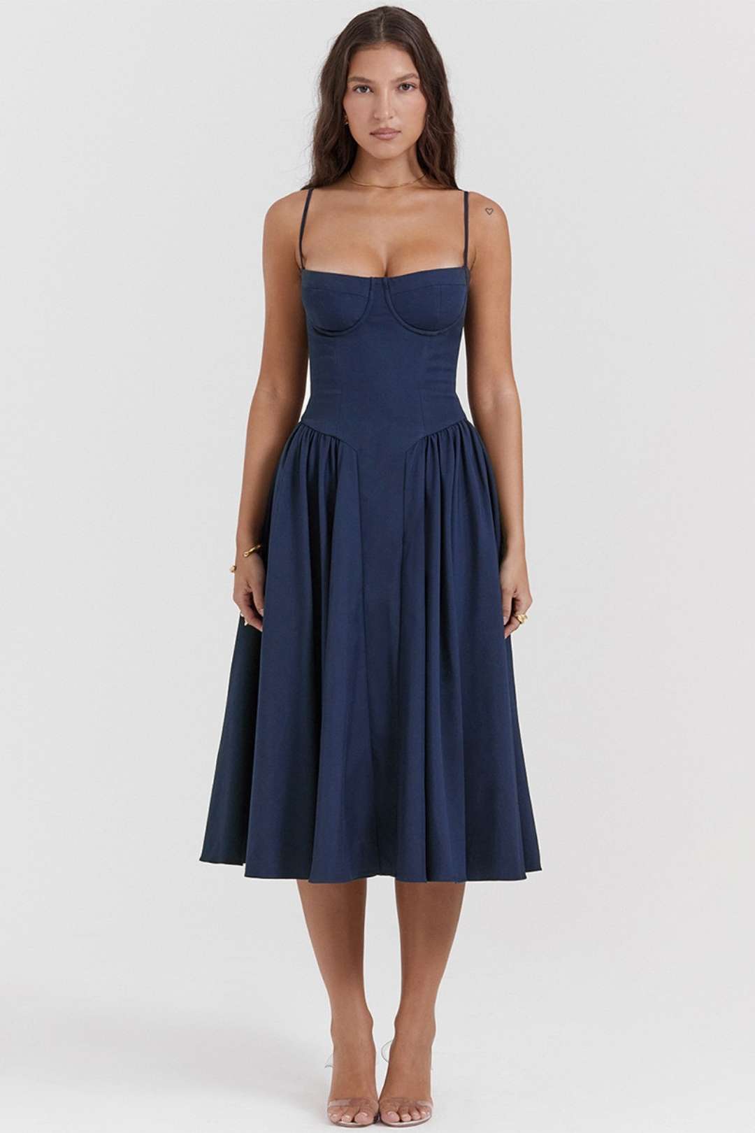 Sexy V-neck Suspender Midi-length Skirt With Slim Waist And Backless Dress.