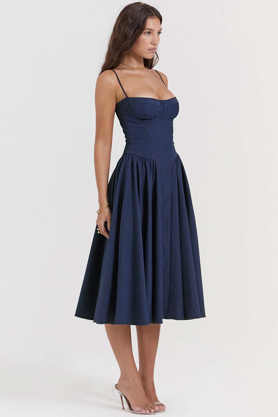 Sexy V-neck Suspender Midi-length Skirt With Slim Waist And Backless Dress.