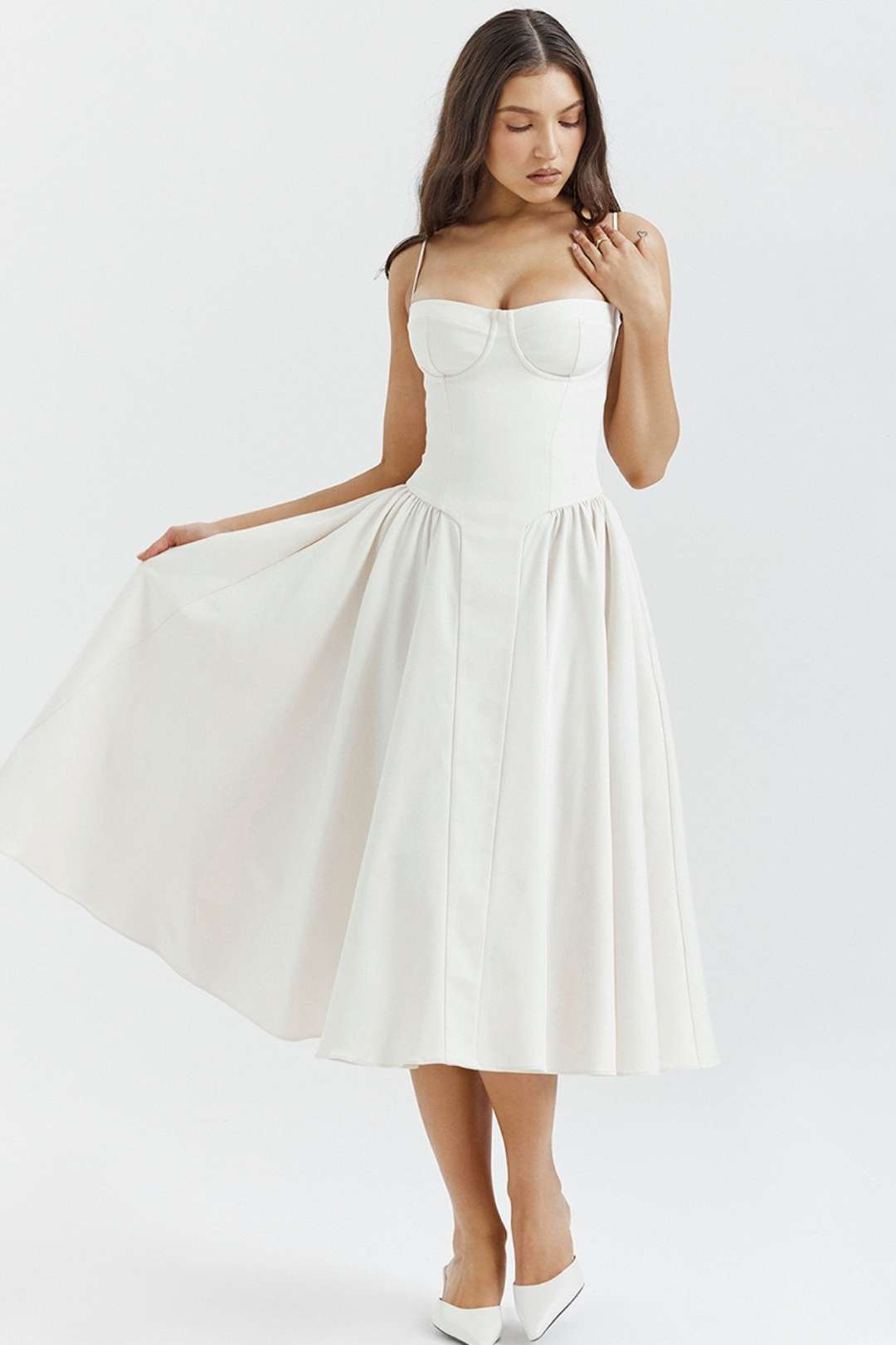 Sexy V-neck Suspender Midi-length Skirt With Slim Waist And Backless Dress.