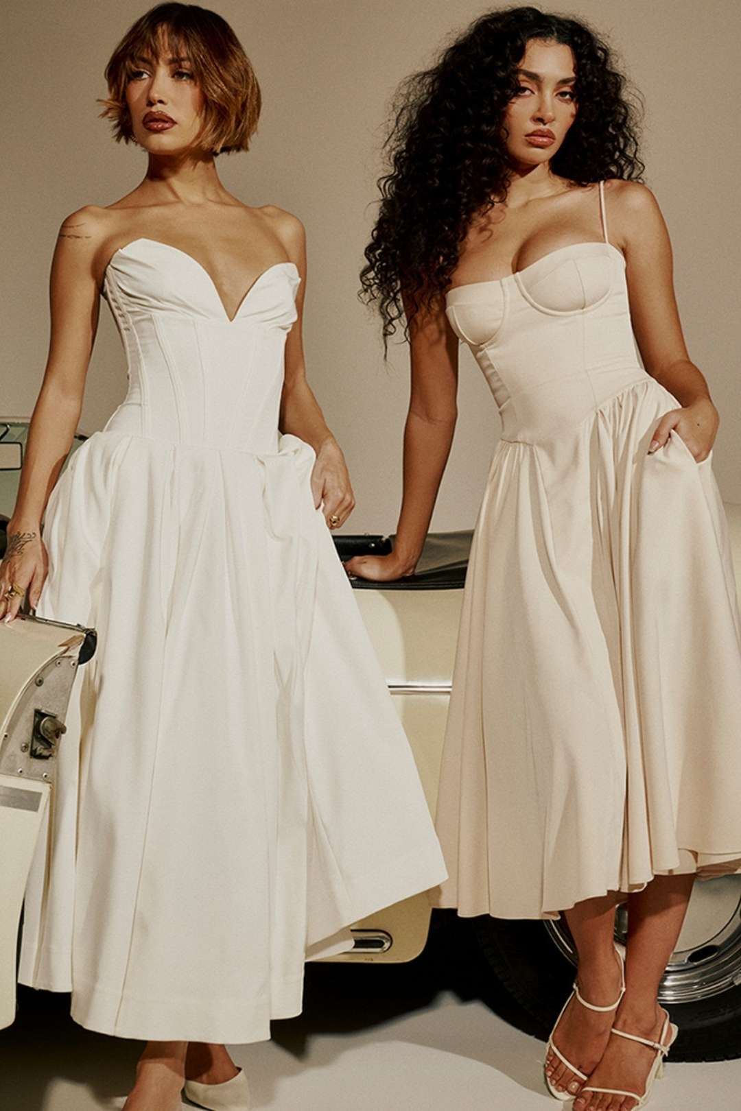 Sexy V-neck Suspender Midi-length Skirt With Slim Waist And Backless Dress.