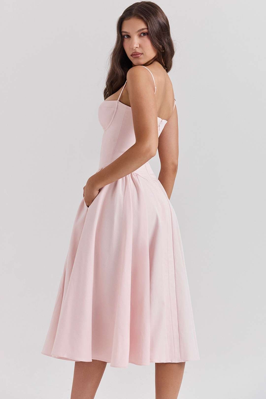 Sexy V-neck Suspender Midi-length Skirt With Slim Waist And Backless Dress.
