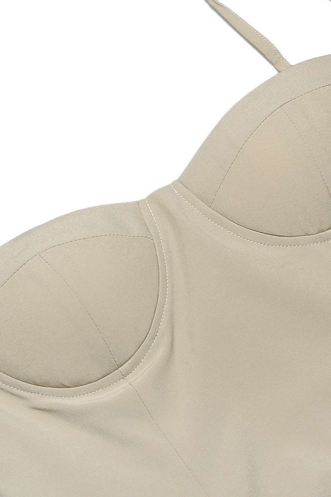 Sexy V-neck Suspender Midi-length Skirt With Slim Waist And Backless Dress.