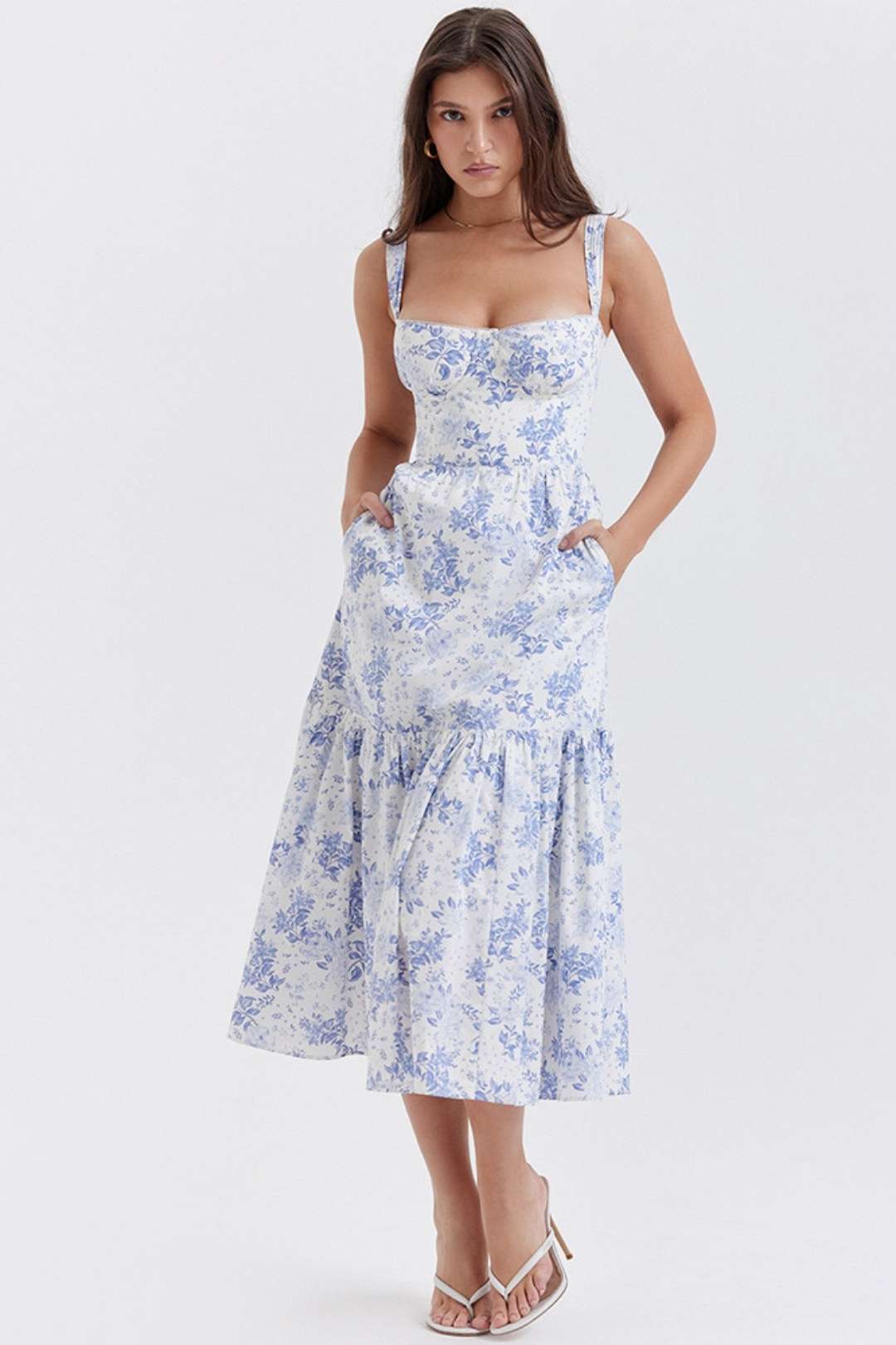 Floral Mid-length Dress Backless Sleeveless Suspender Dress