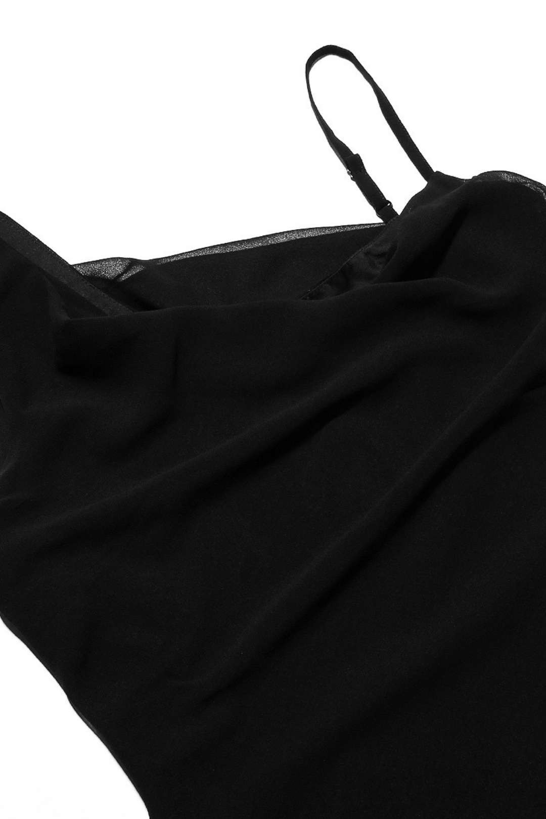 Chiffon Irregular Ruffled Suspender Black Slit Mid-length Dress