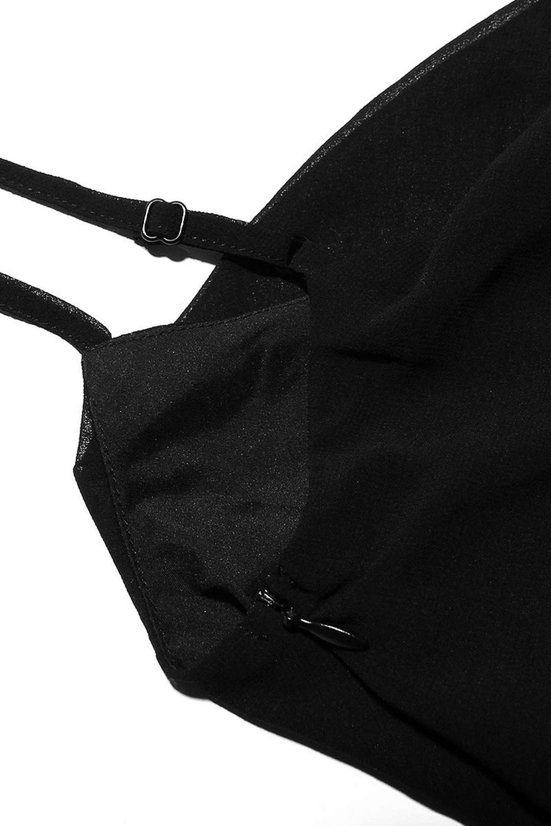 Chiffon Irregular Ruffled Suspender Black Slit Mid-length Dress