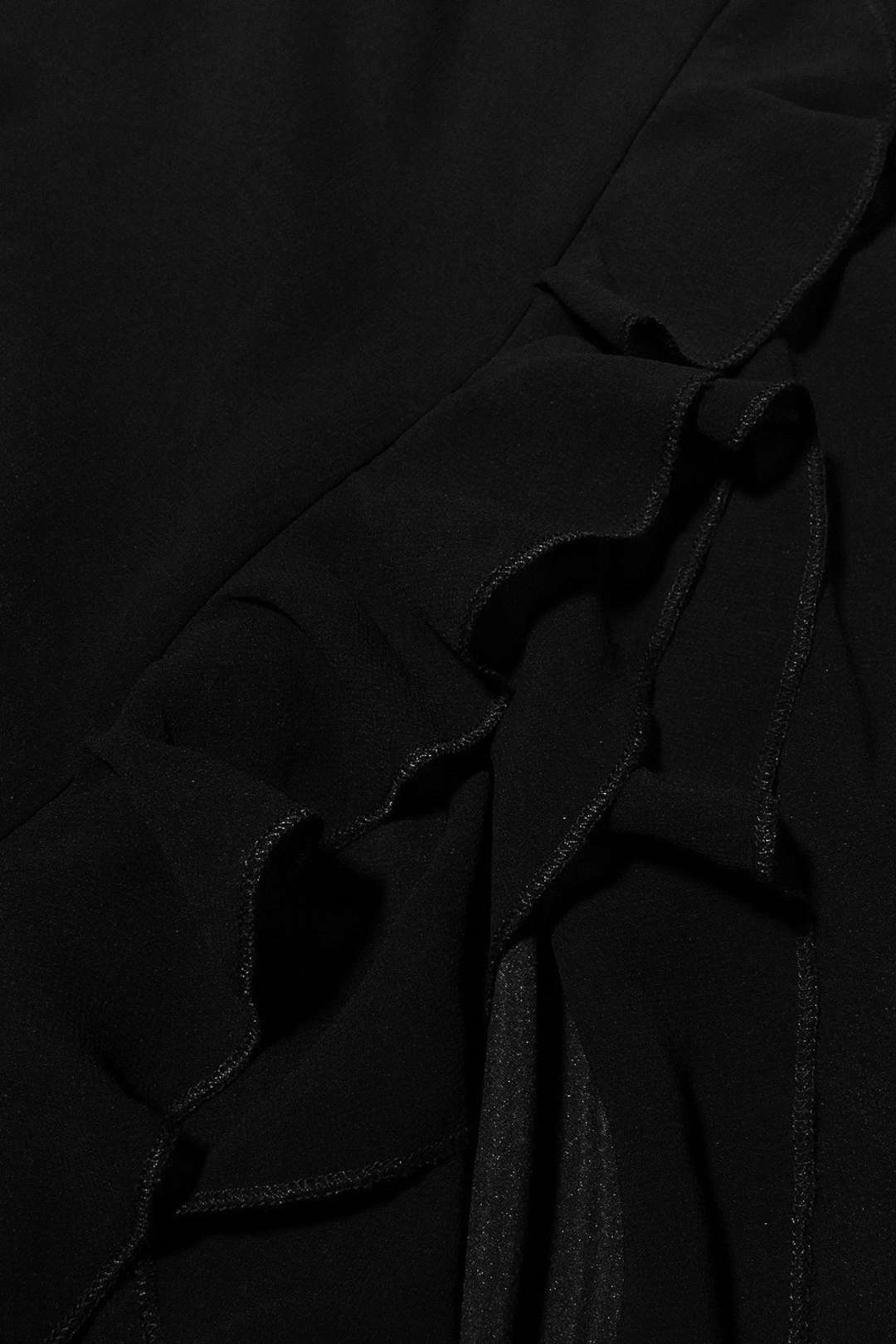 Chiffon Irregular Ruffled Suspender Black Slit Mid-length Dress