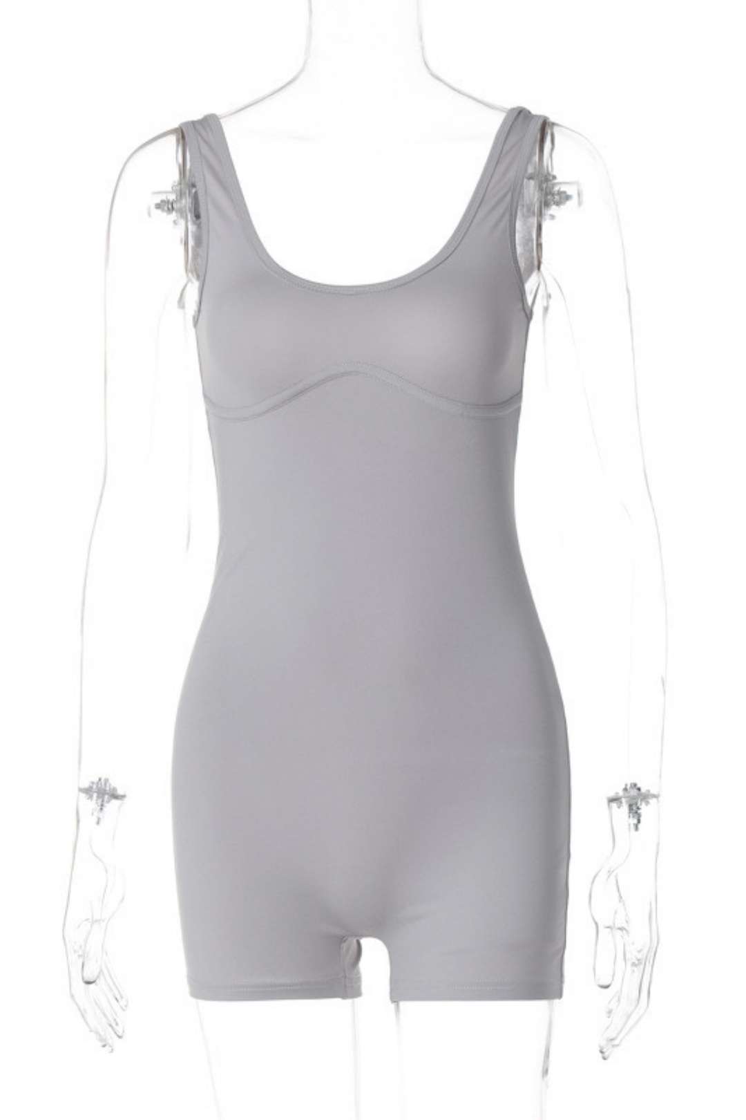 Solid Color Slim U Neck Shoulder Strap Romper