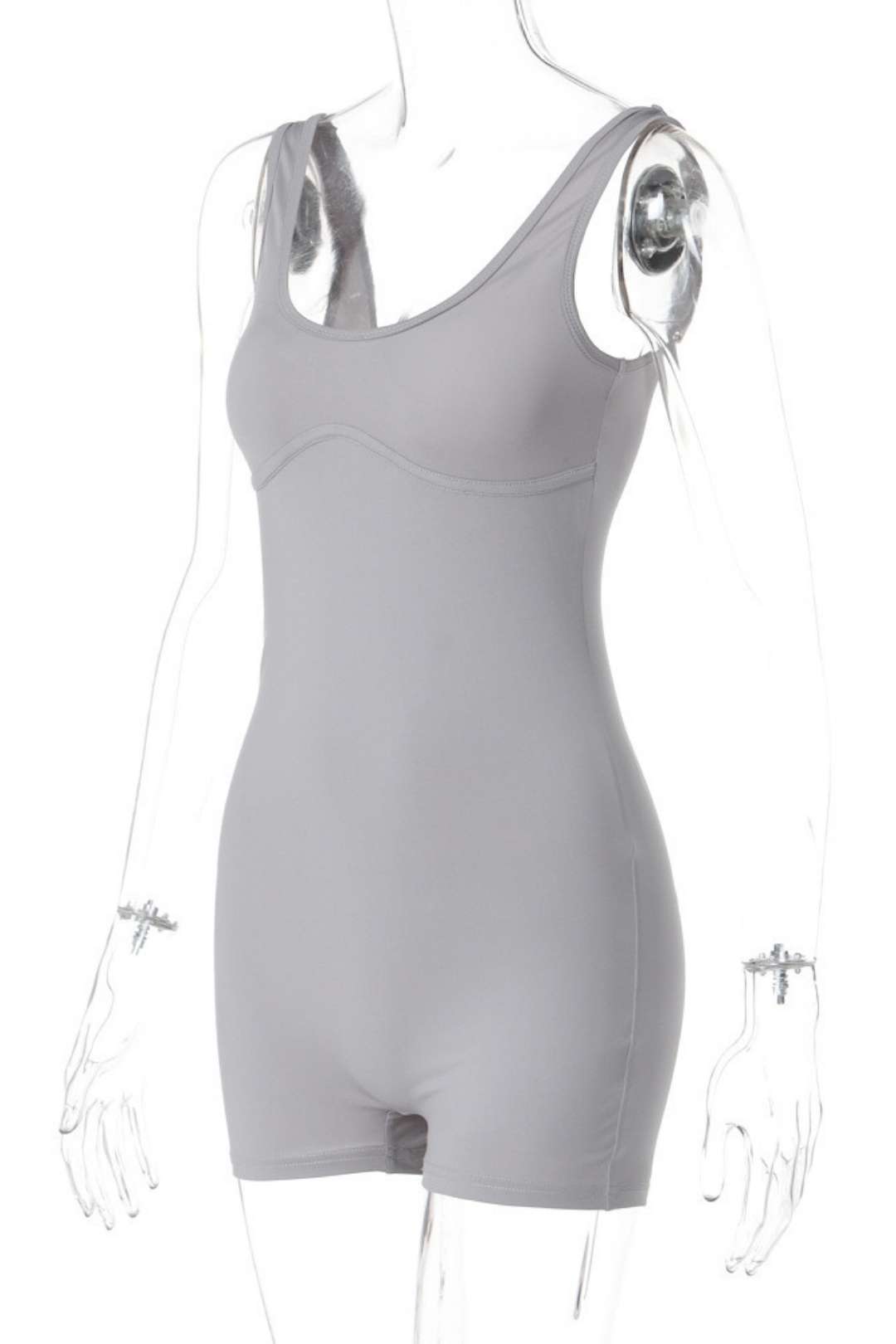 Solid Color Slim U Neck Shoulder Strap Romper