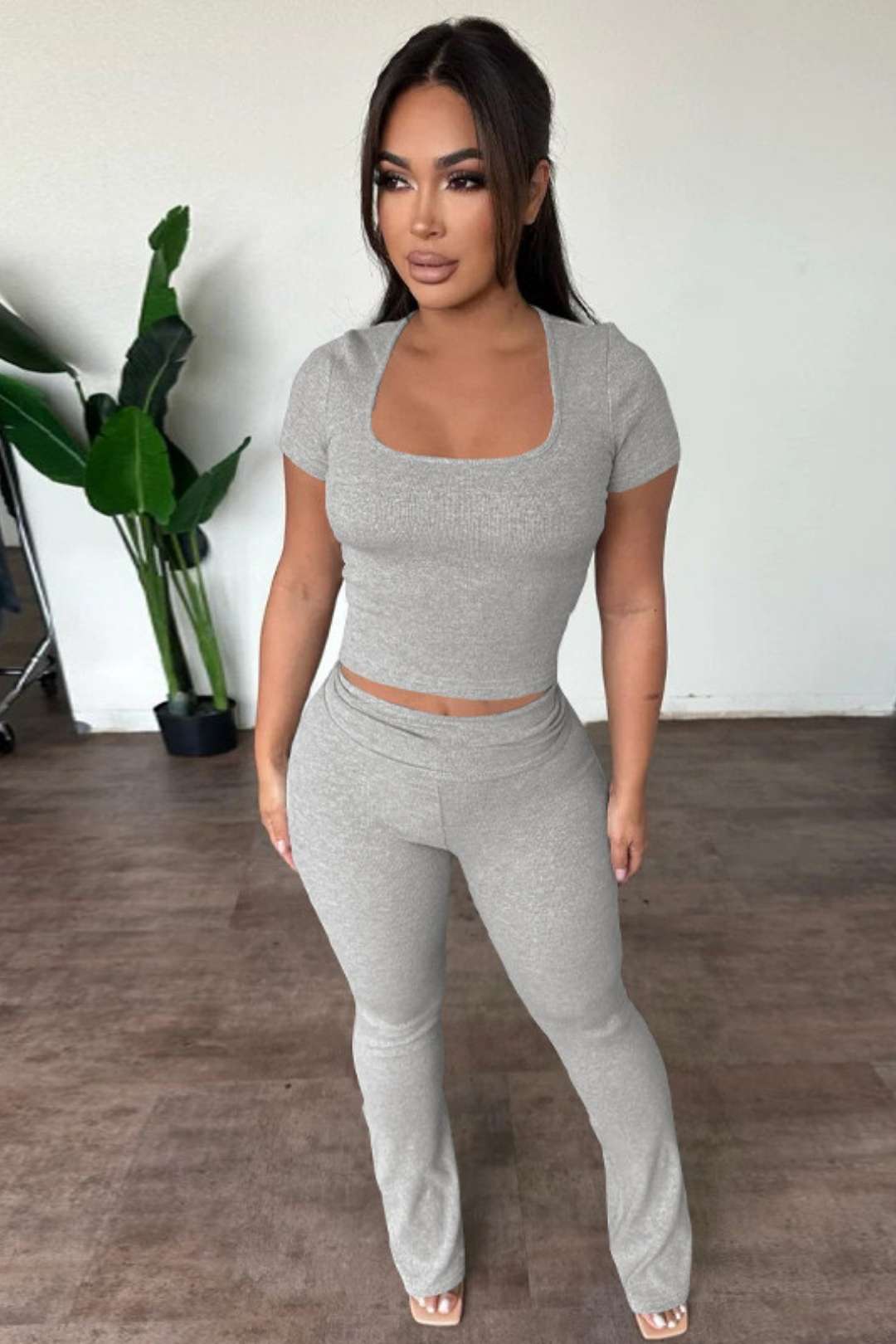 Casual Short-sleeved Tops Slim Solid Color Trousers Suit