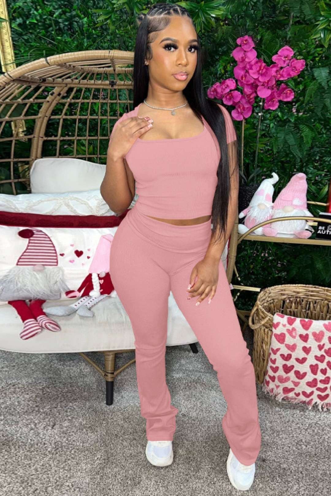 Casual Short-sleeved Tops Slim Solid Color Trousers Suit