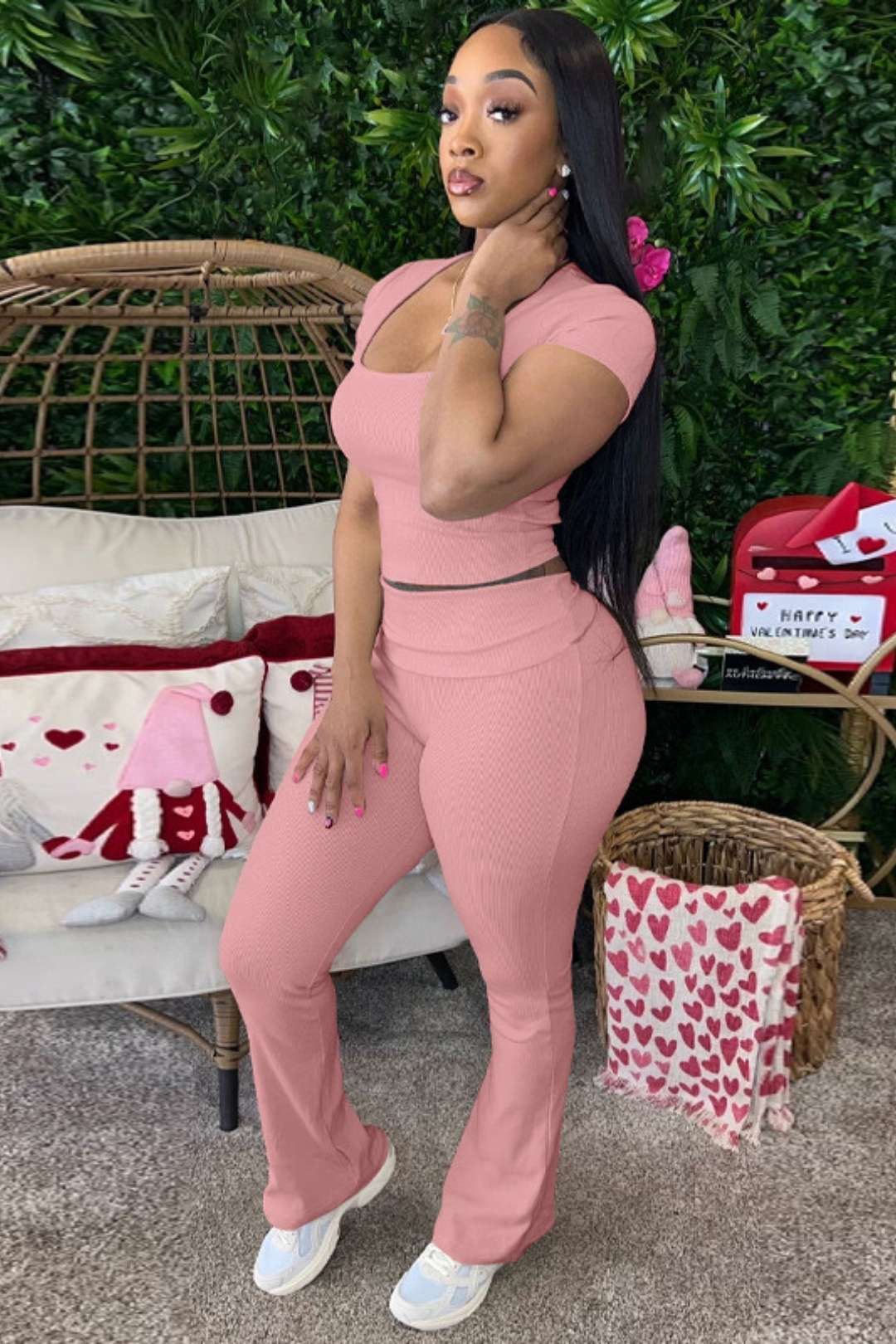 Casual Short-sleeved Tops Slim Solid Color Trousers Suit