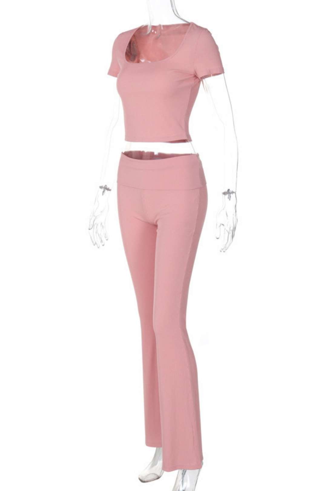 Casual Short-sleeved Tops Slim Solid Color Trousers Suit