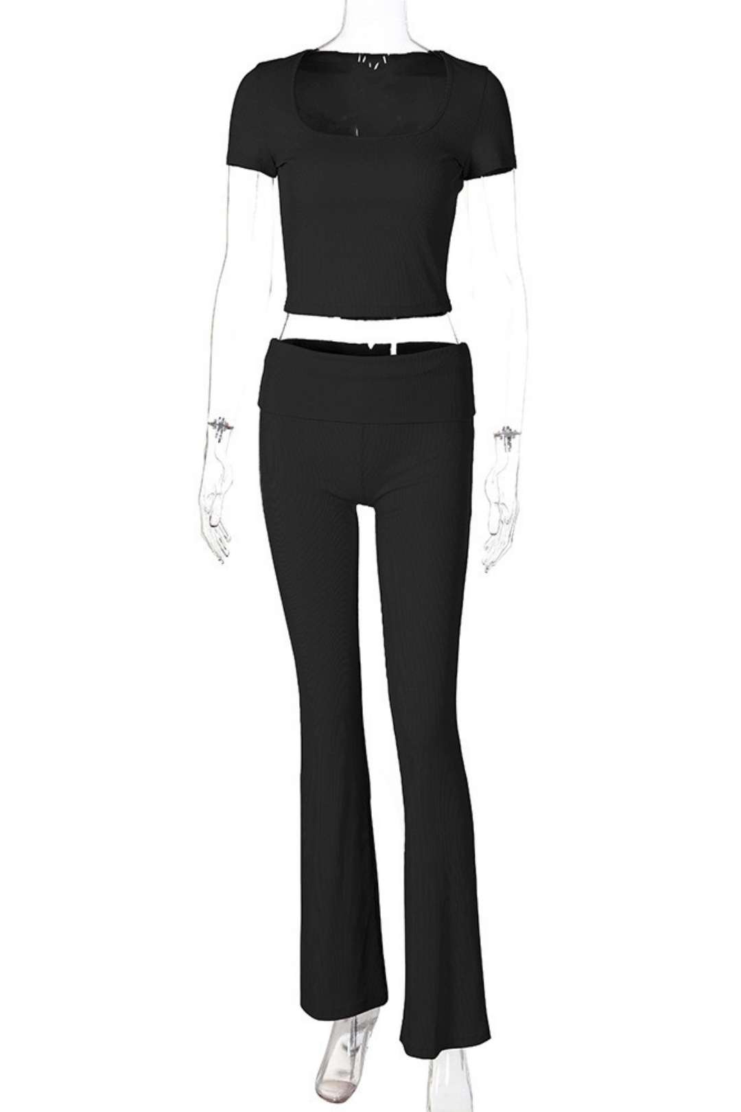 Casual Short-sleeved Tops Slim Solid Color Trousers Suit