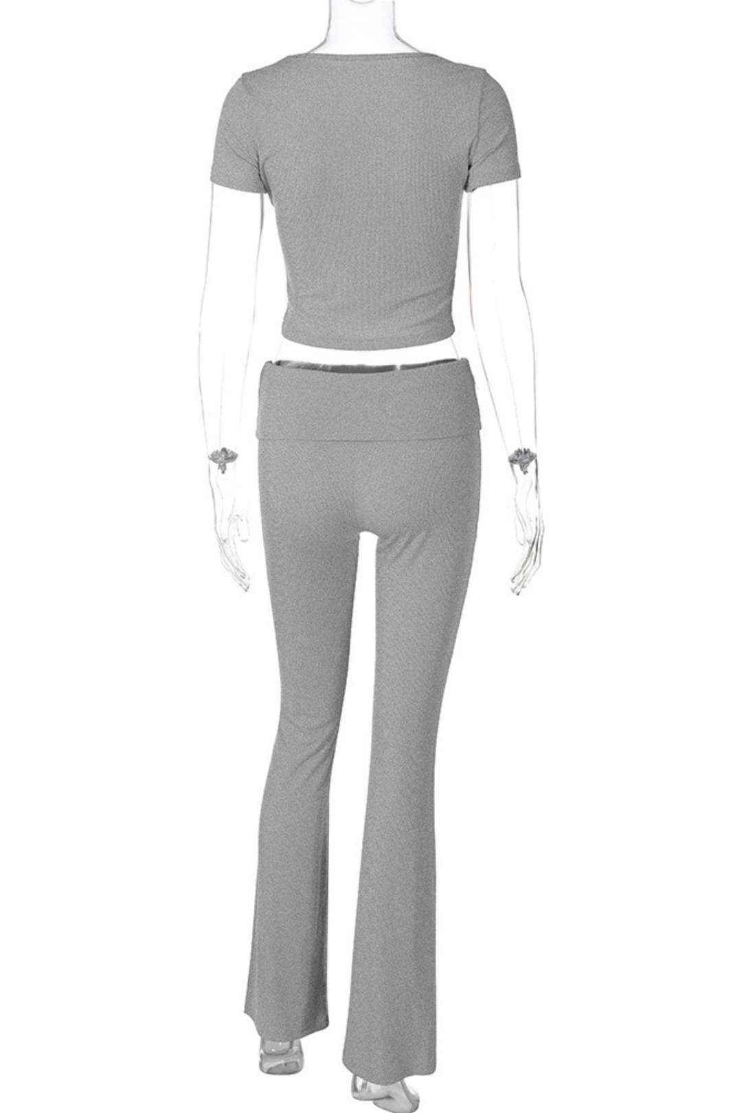 Casual Short-sleeved Tops Slim Solid Color Trousers Suit