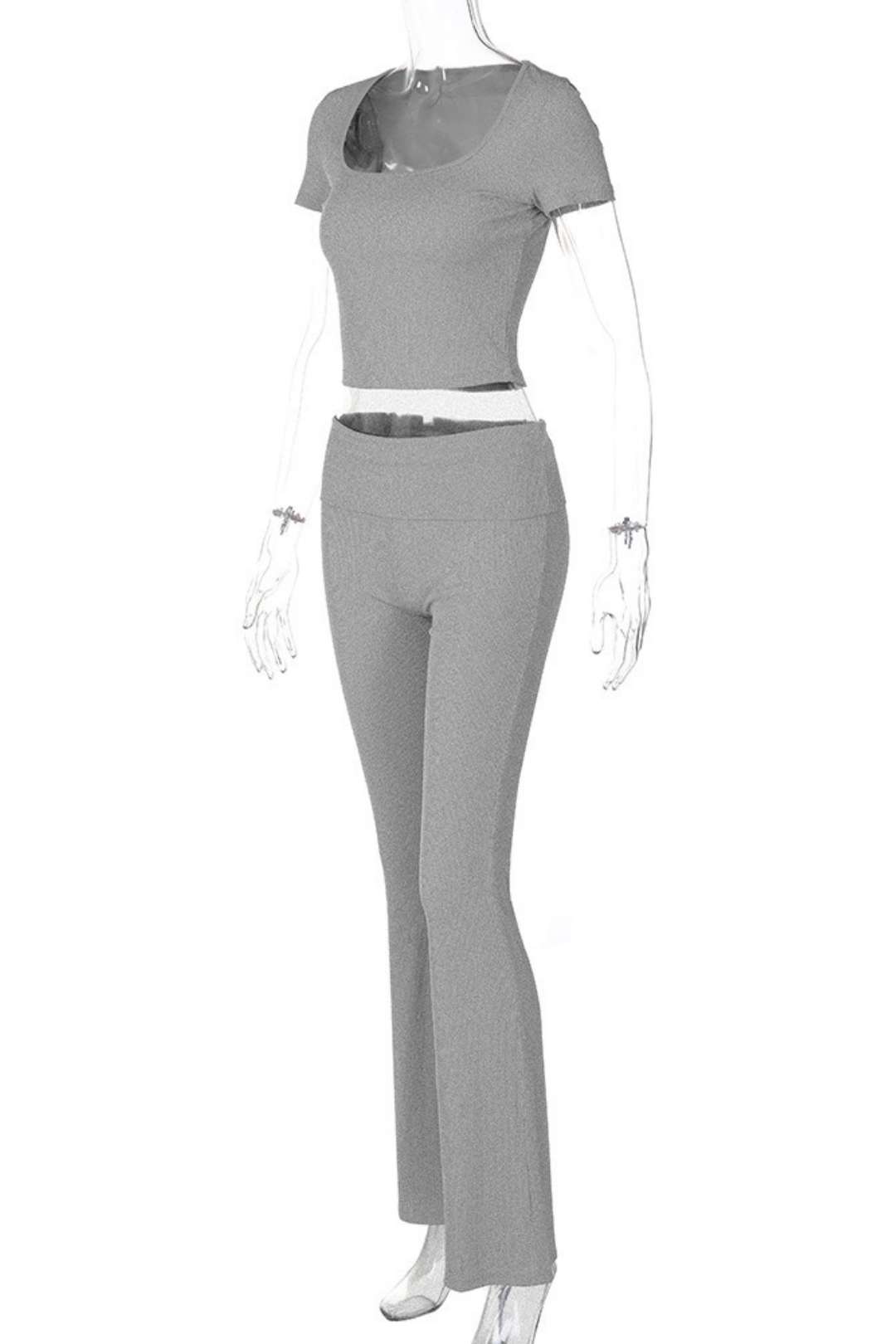 Casual Short-sleeved Tops Slim Solid Color Trousers Suit