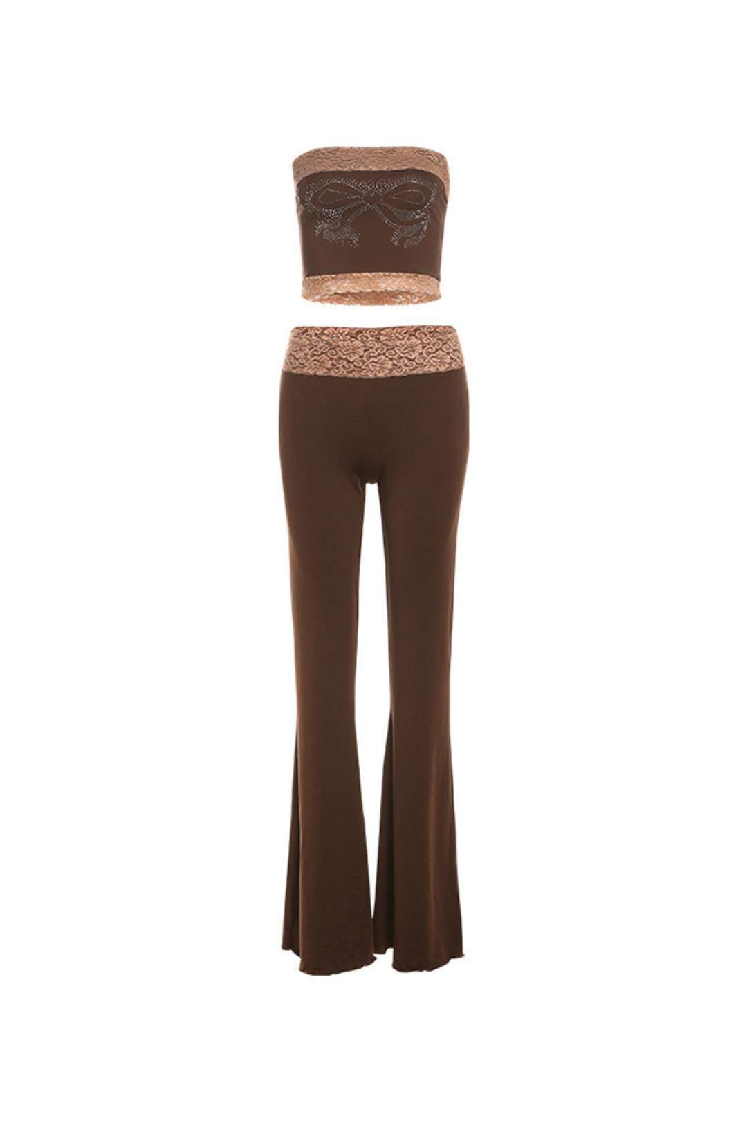 One-shoulder Slim-fitting Navel-baring Tube Top Low-waist Hip-lifting Bell-bottom Pants Suit