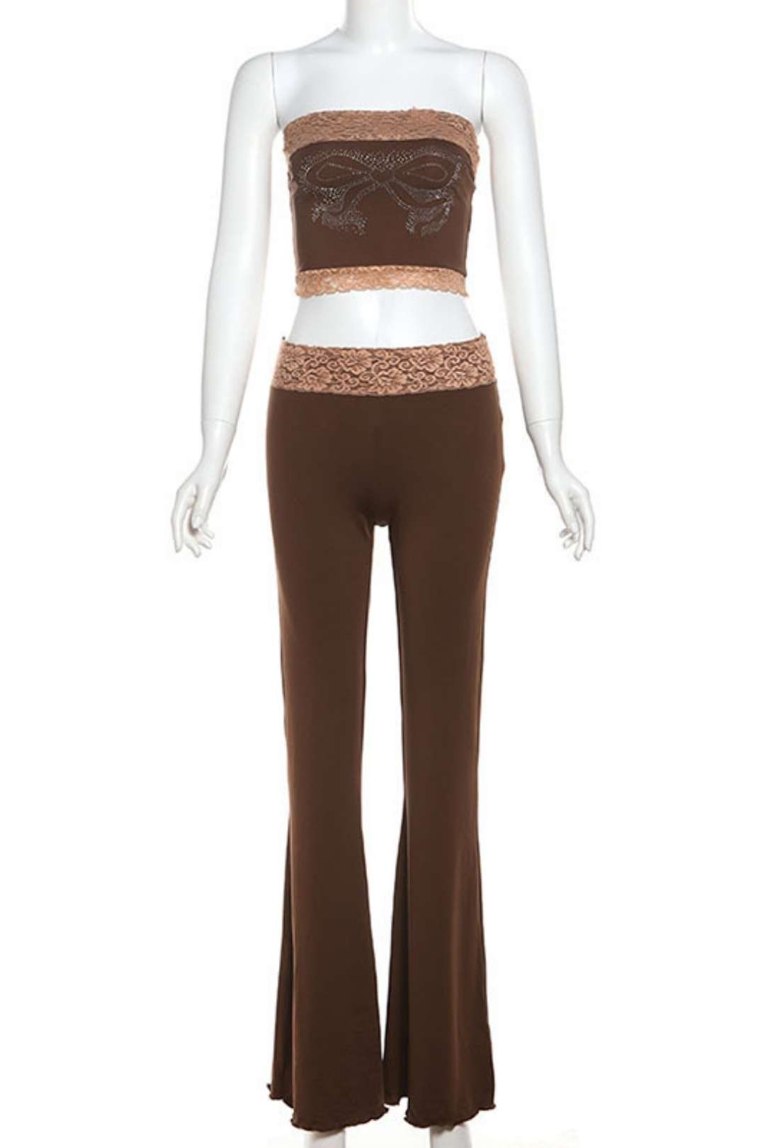 One-shoulder Slim-fitting Navel-baring Tube Top Low-waist Hip-lifting Bell-bottom Pants Suit