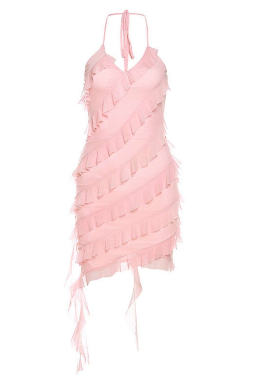 Solid Color Fashionable Irregular Design Strappy Halterneck Slim