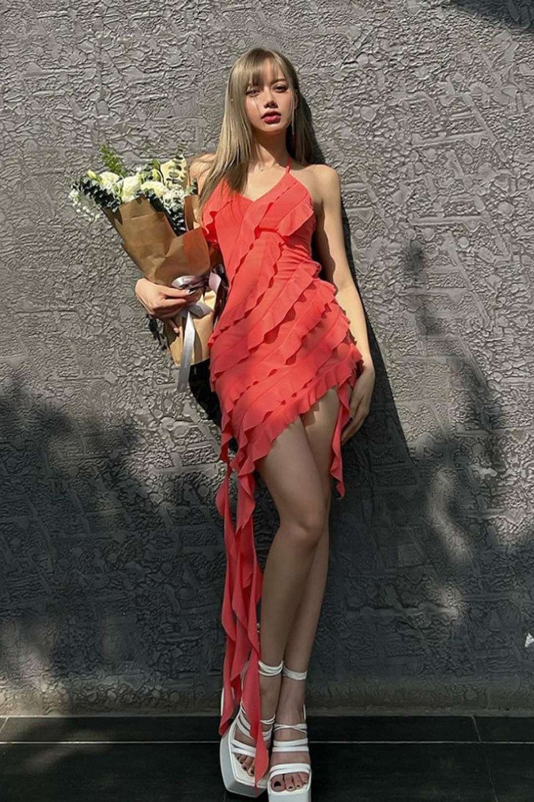 Solid Color Fashionable Irregular Design Strappy Halterneck Slim