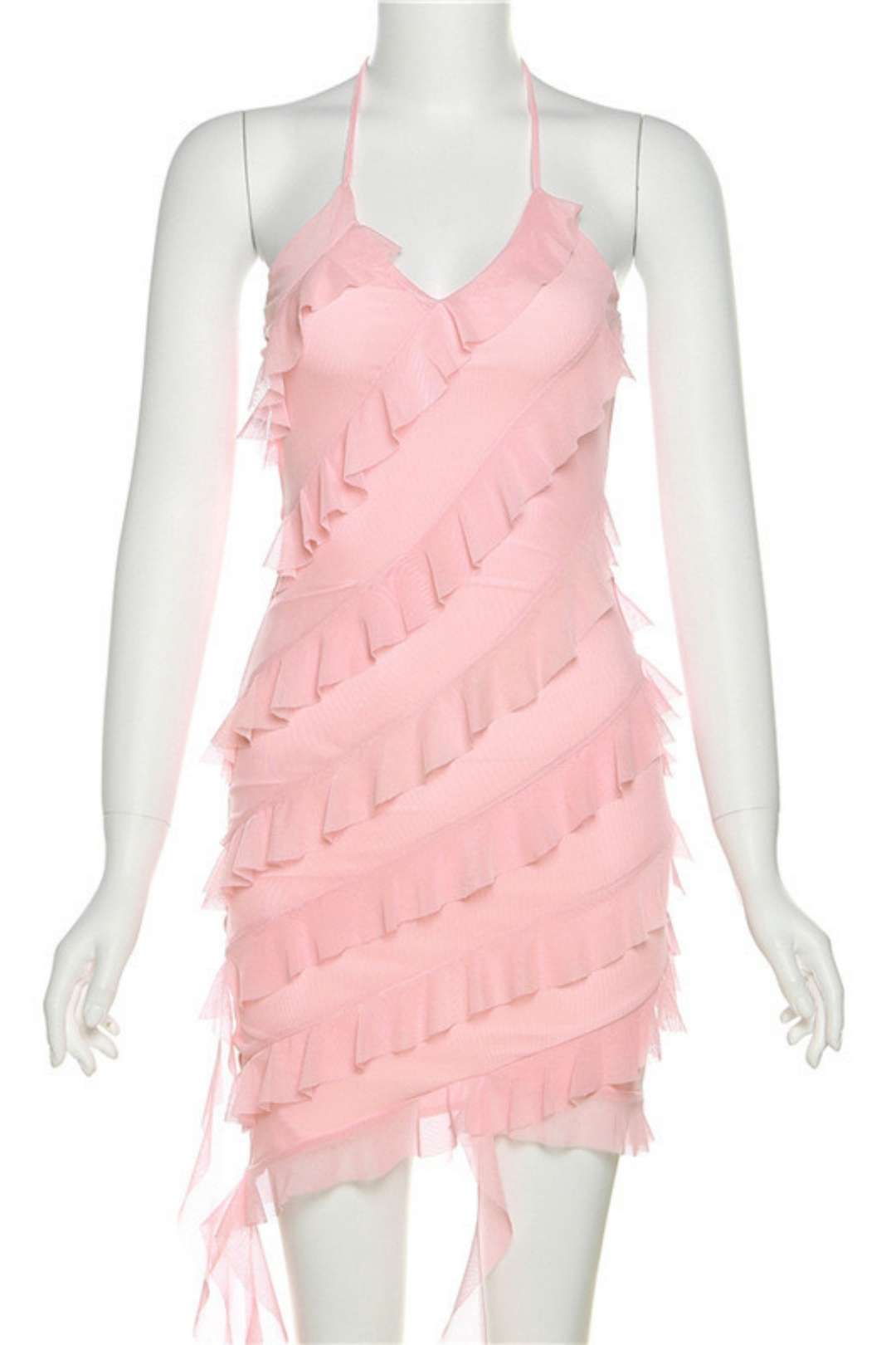 Solid Color Fashionable Irregular Design Strappy Halterneck Slim