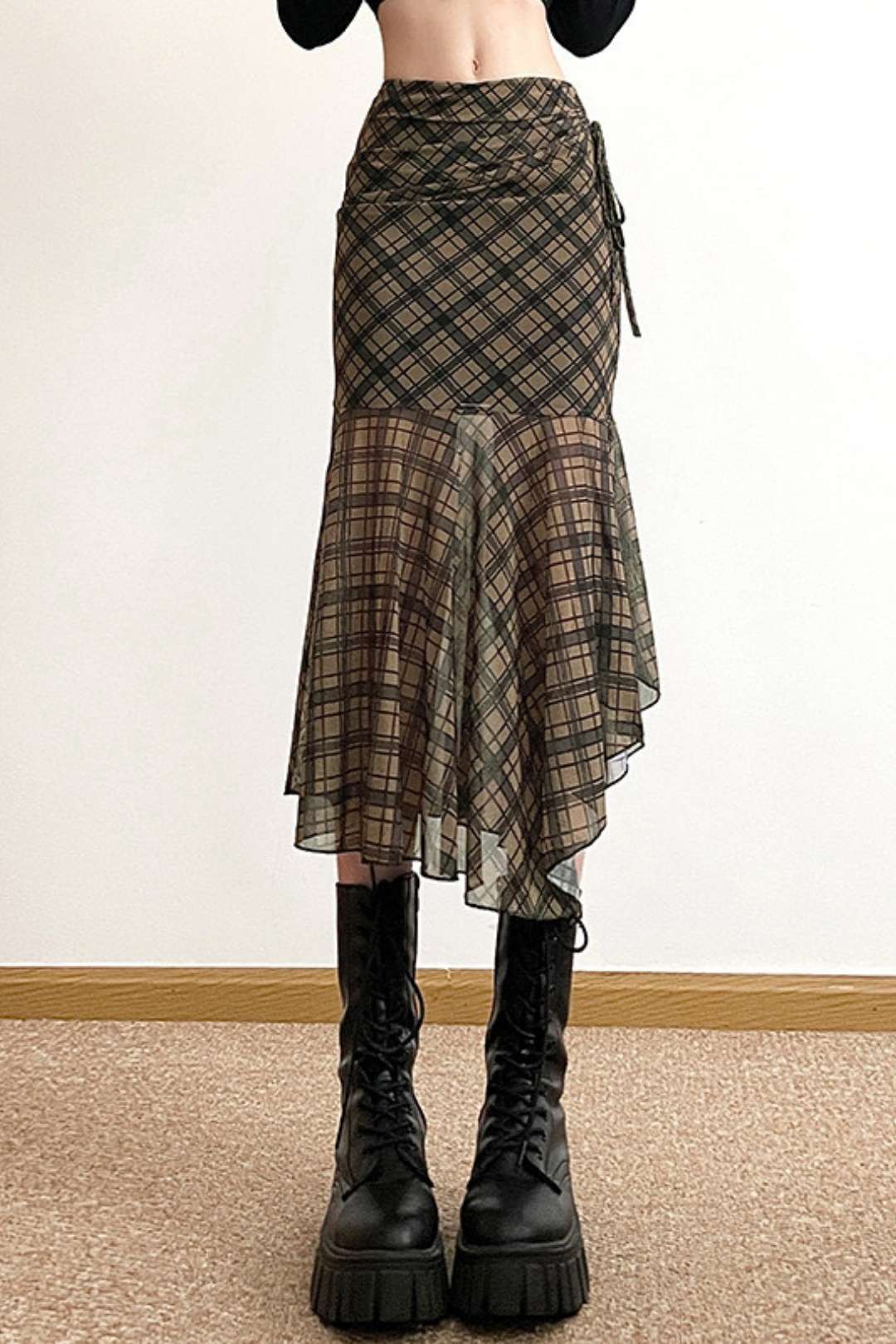 Slimming Street Fashion High Waist Bag Hip Plaid Skirt