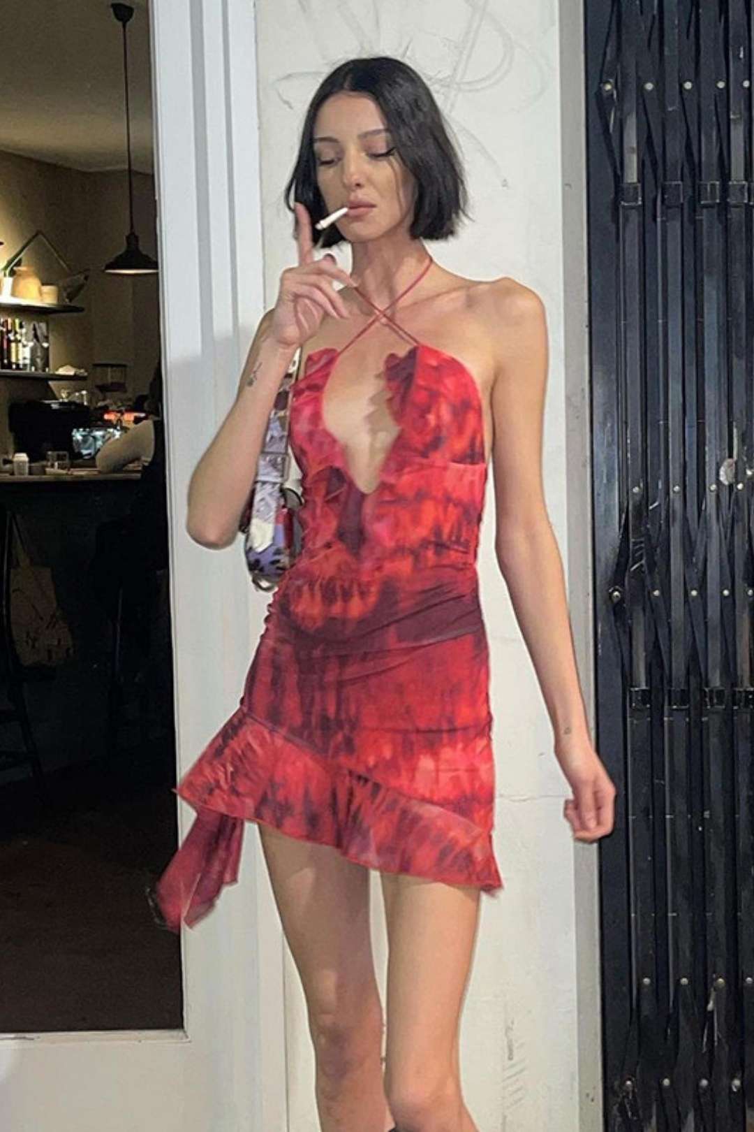 Halterneck Printed Hollow Backless