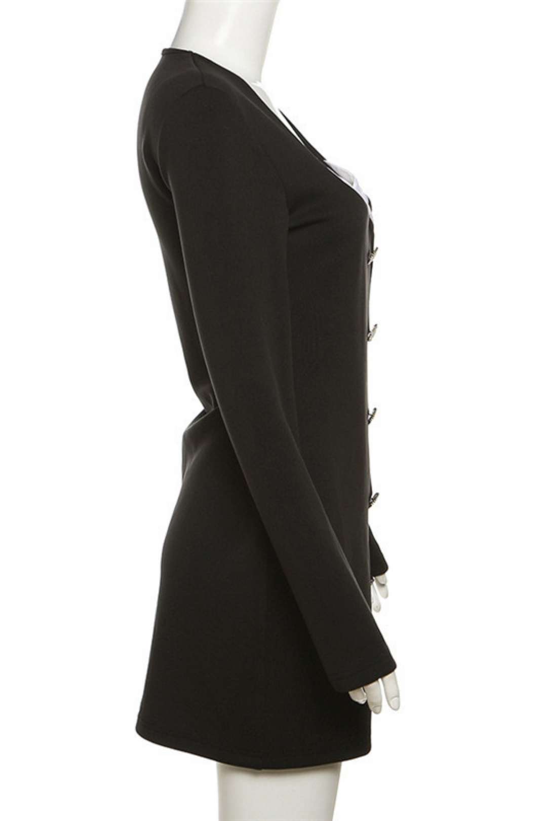 Long-sleeved Square Neck Color-blocking Slim-fitting Hip Dress