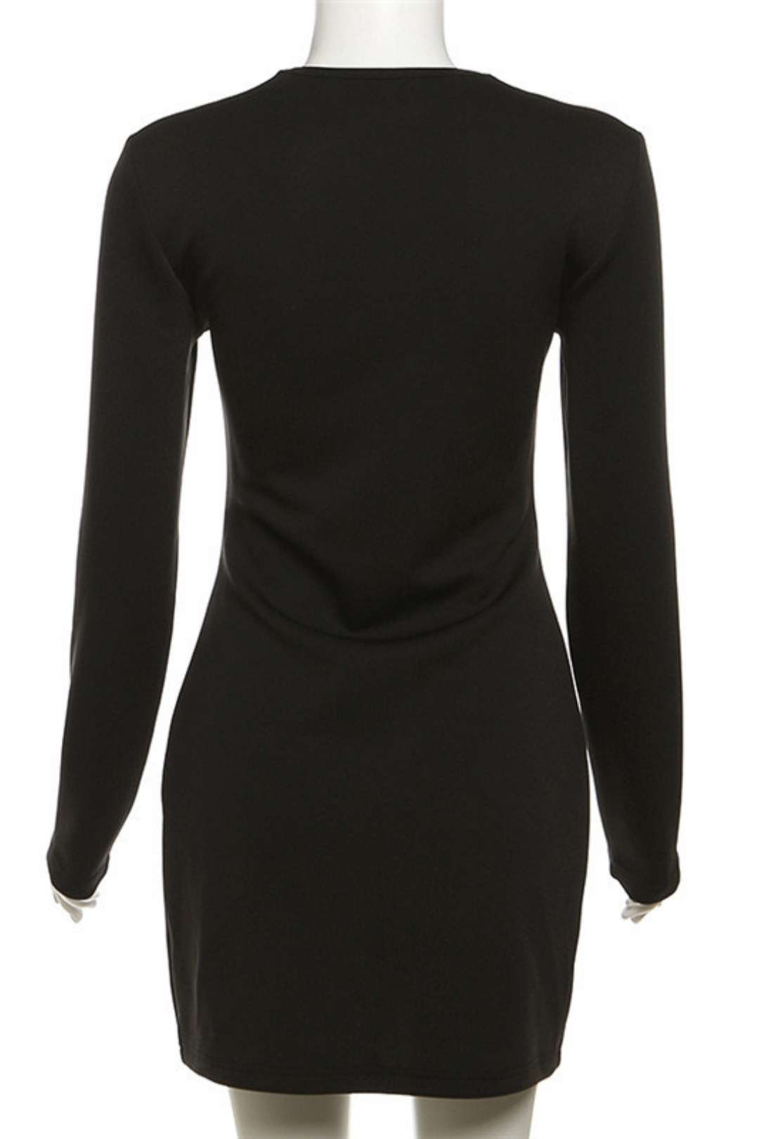 Long-sleeved Square Neck Color-blocking Slim-fitting Hip Dress