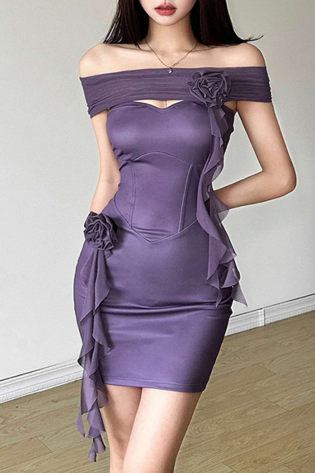 High Waist Fashionable One-line Collar Chest-wrapped Dress