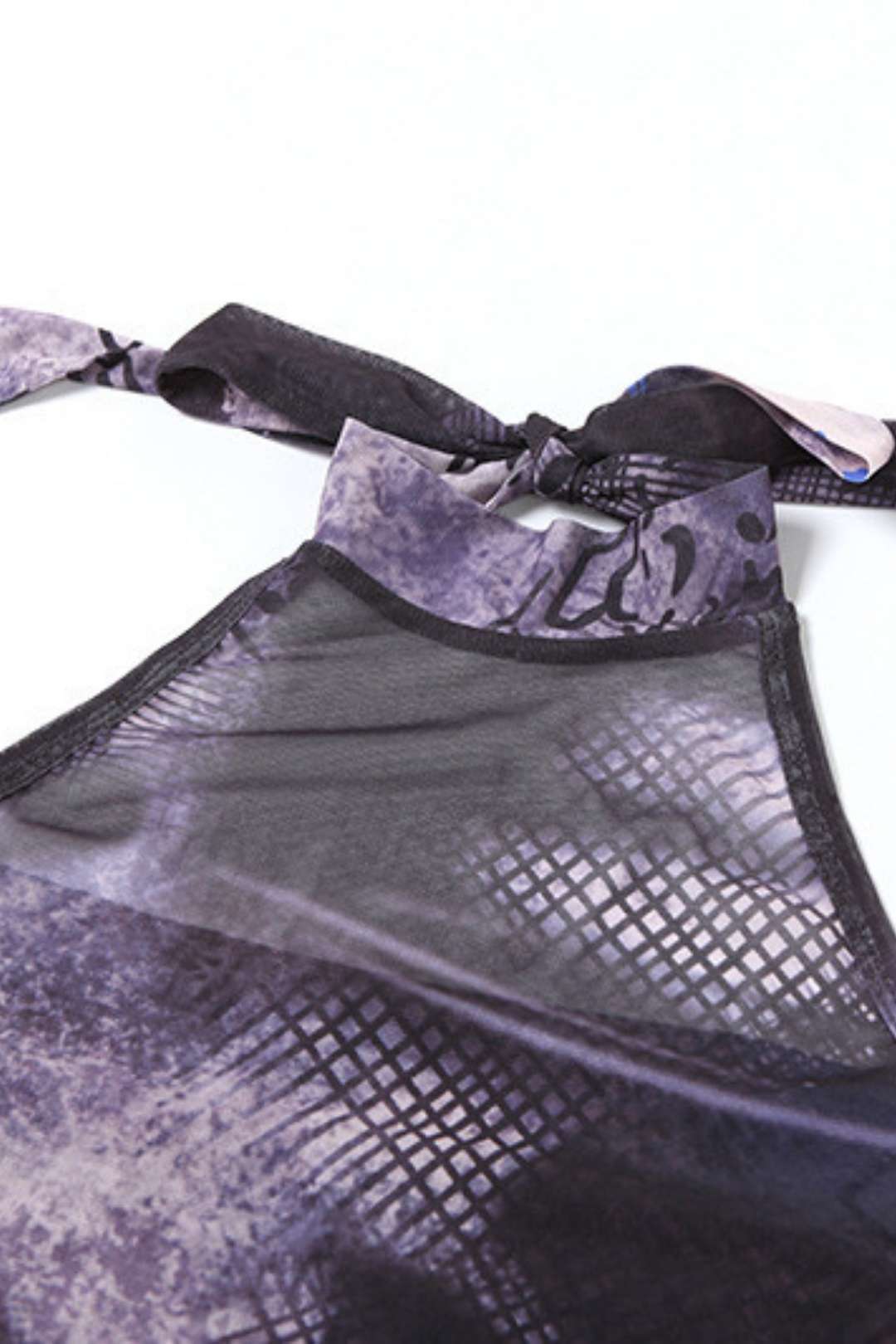 Collar Ruffled Sleeveless Printed Mesh Slim Vest