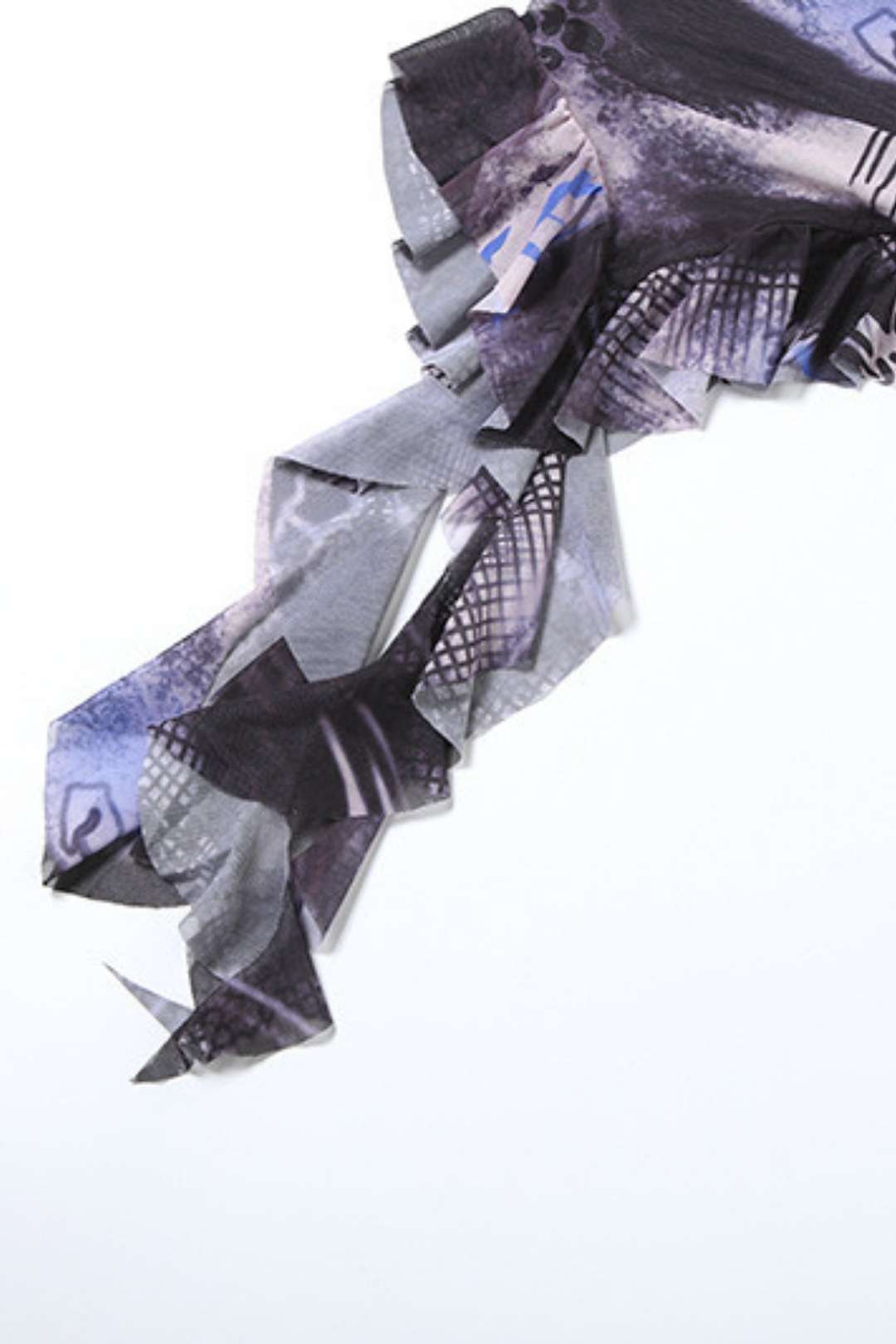 Collar Ruffled Sleeveless Printed Mesh Slim Vest