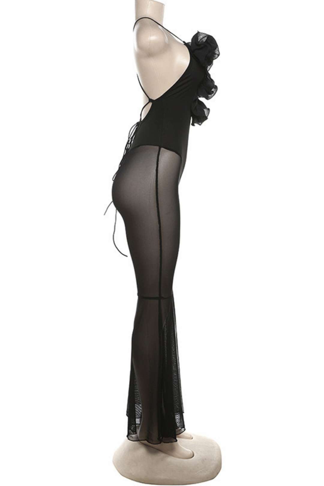 Hottie Mesh Splicing See-through Design Trumpet Jumpsuit