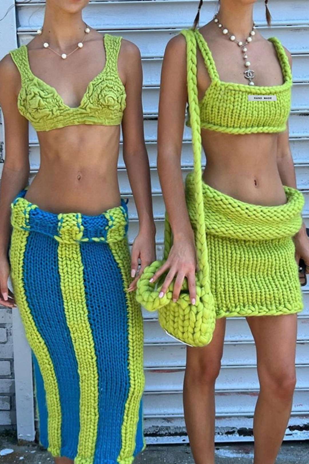 One-shoulder Slim Vest, Low Waist Hip-covering Knitted Skirt Suit