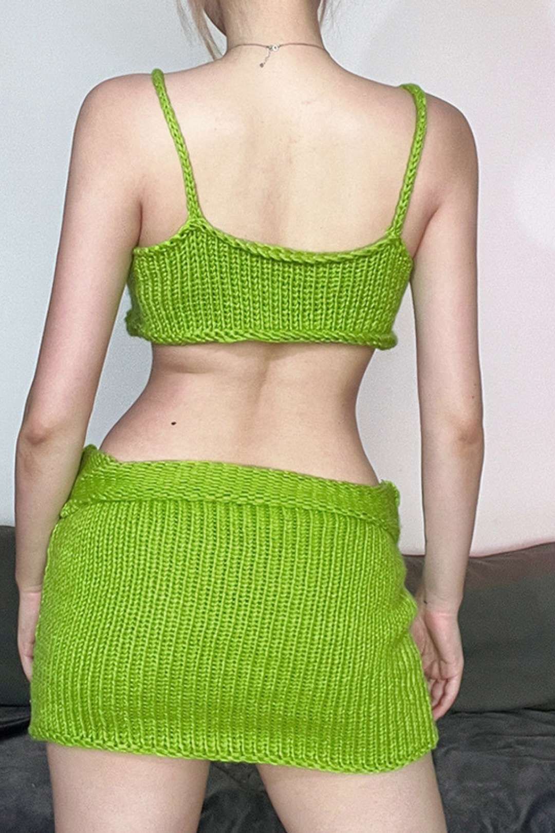 One-shoulder Slim Vest, Low Waist Hip-covering Knitted Skirt Suit