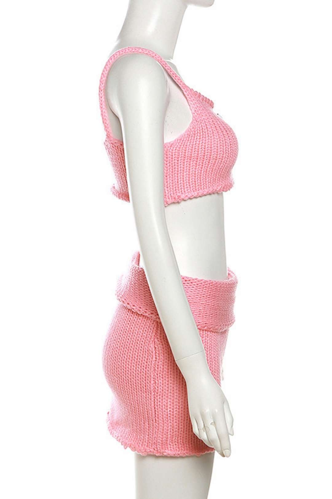 One-shoulder Slim Vest, Low Waist Hip-covering Knitted Skirt Suit