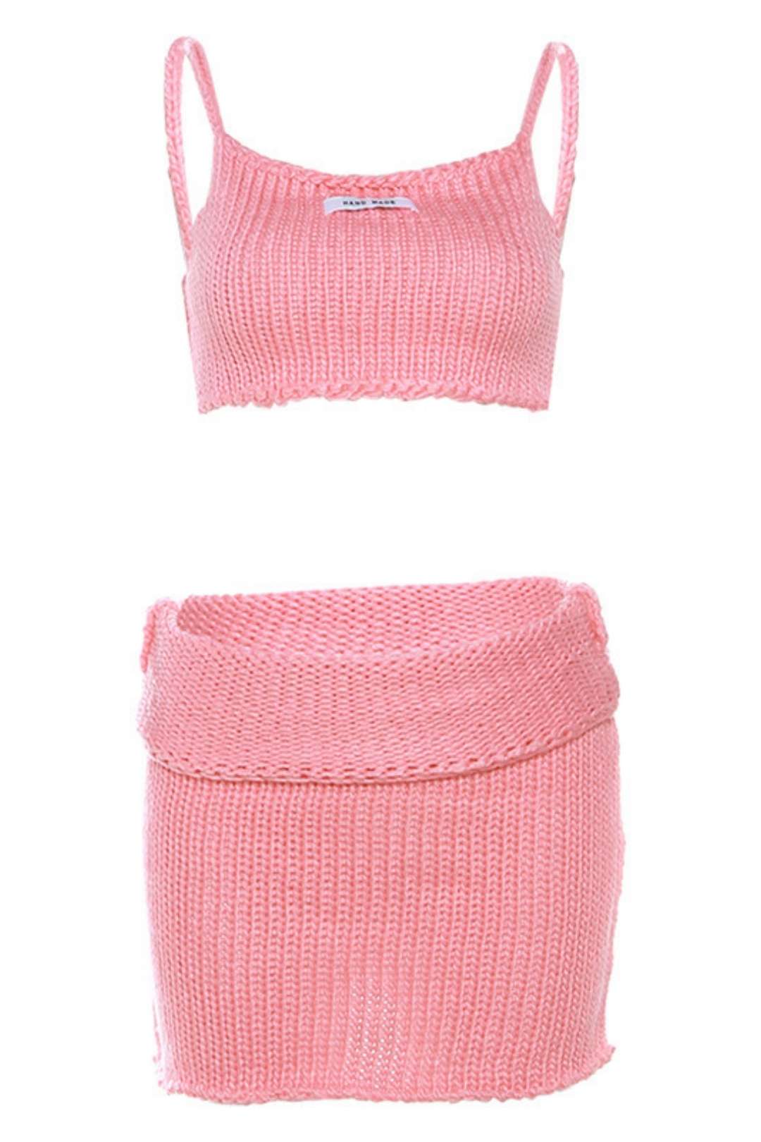 One-shoulder Slim Vest, Low Waist Hip-covering Knitted Skirt Suit