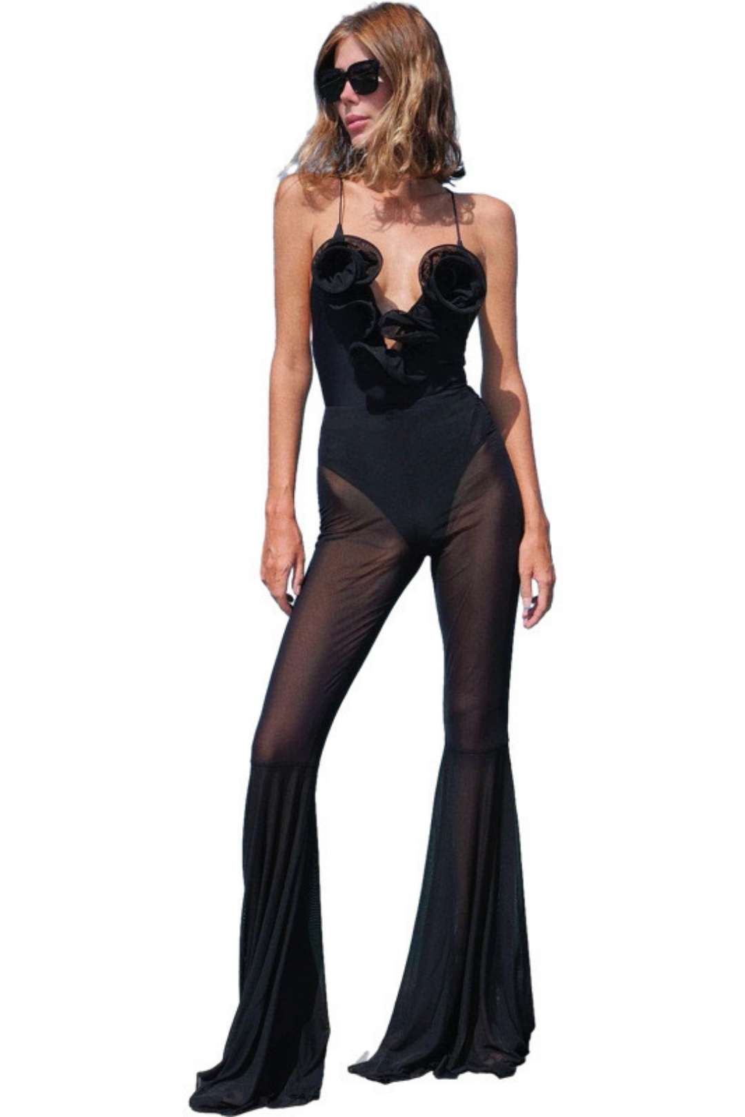 Hottie Mesh Splicing See-through Design Trumpet Jumpsuit