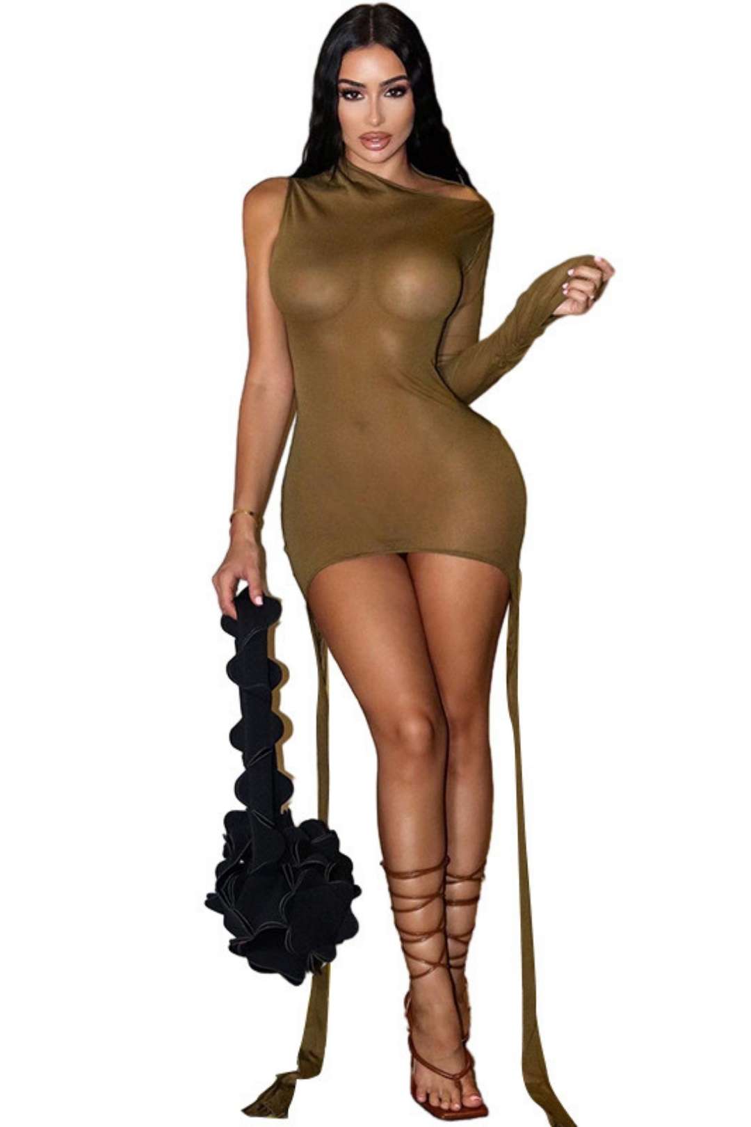 Shoulder Ribbon Sexy Mesh Slim-fitting Hip Dress