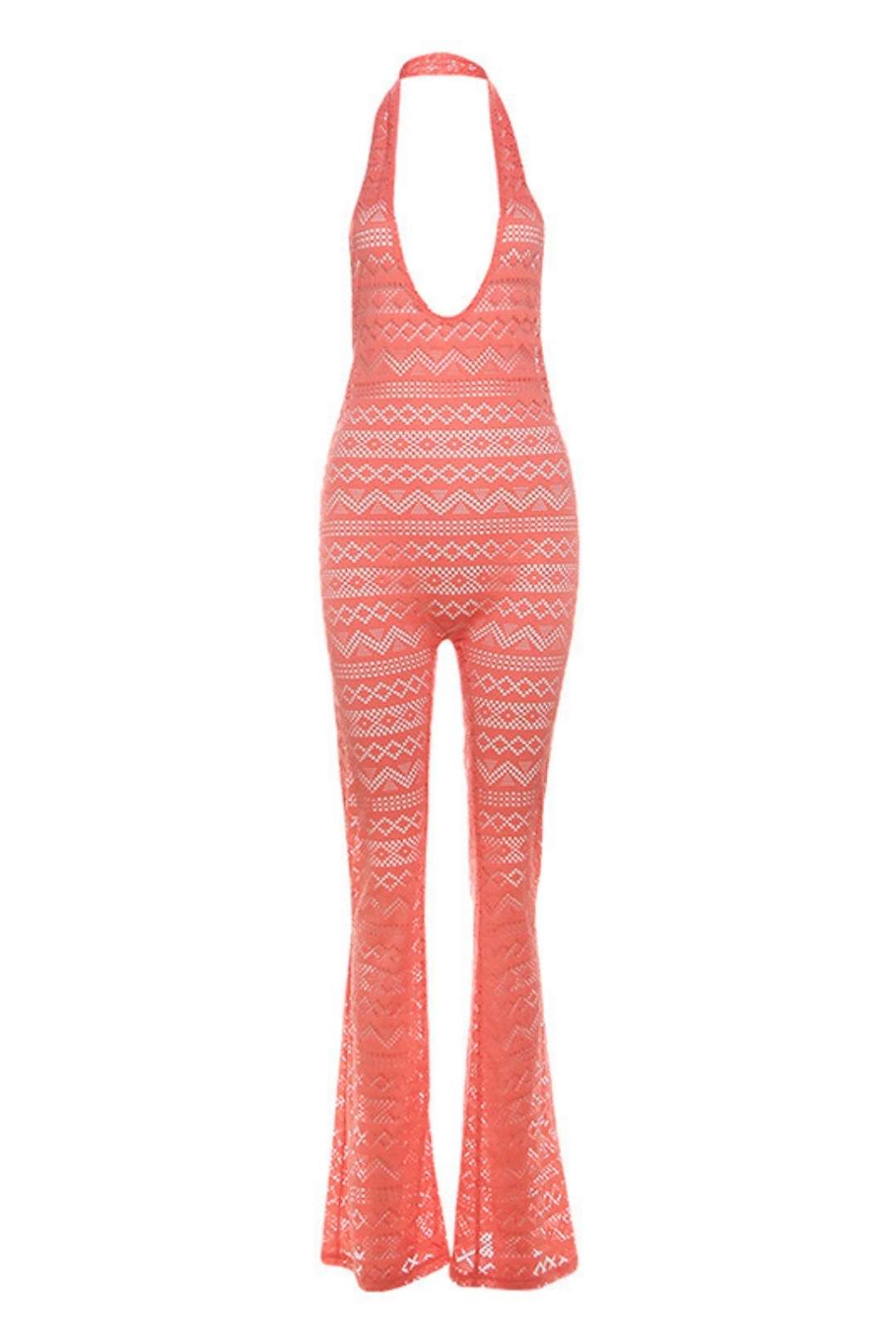 Sexy See-through Lace Jacquard One-piece Tight Jumpsuit