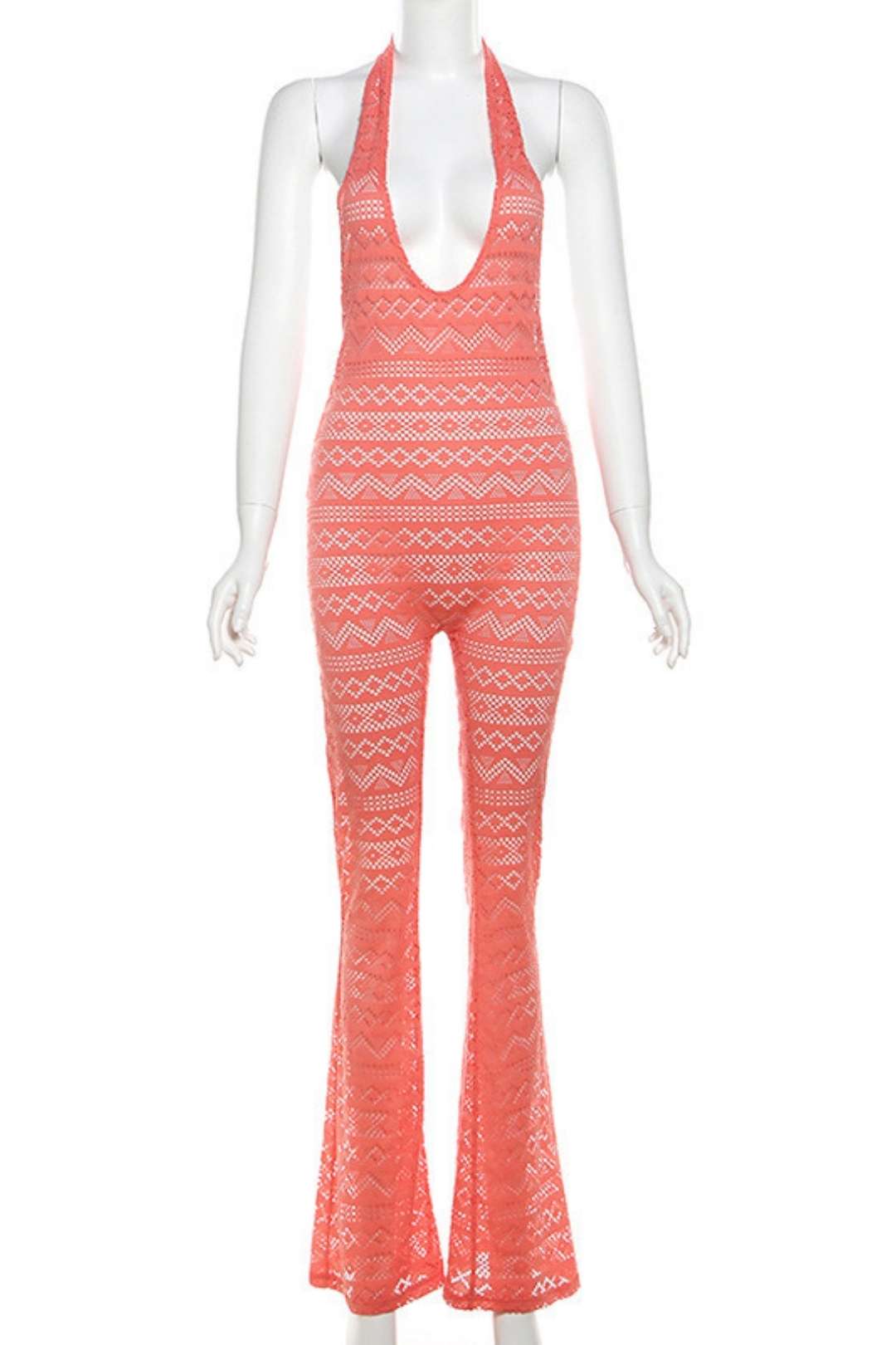 Sexy See-through Lace Jacquard One-piece Tight Jumpsuit
