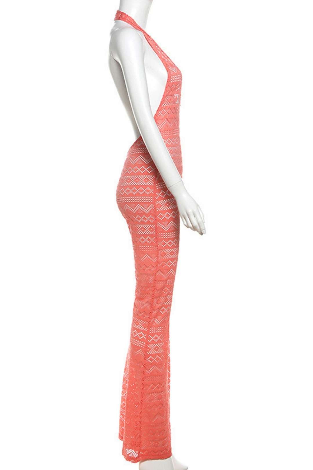 Sexy See-through Lace Jacquard One-piece Tight Jumpsuit